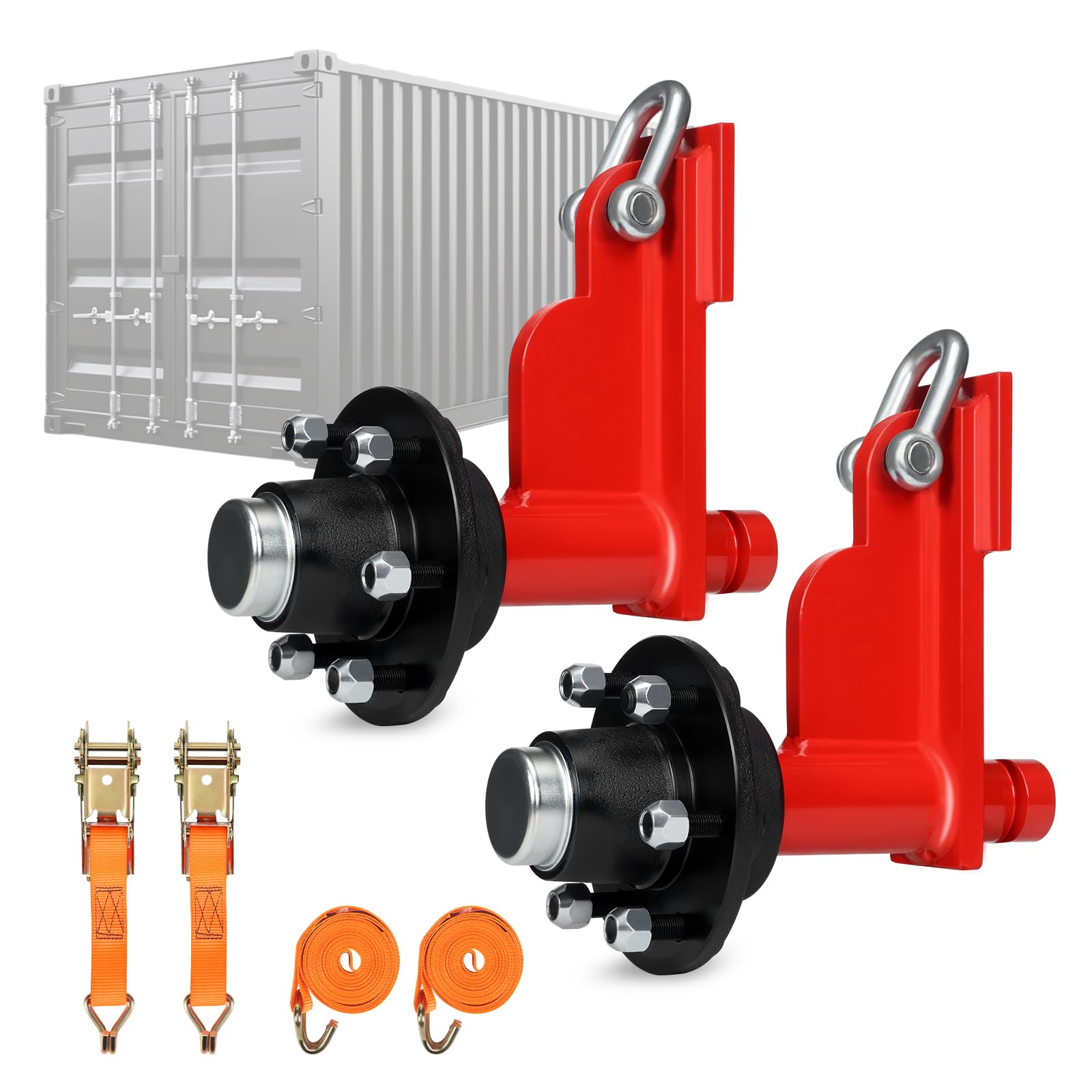 Atesilor 2 Pack Shipping Container Wheels 6 Lug, Axles Kit with Ratchet Tie Down for Moving 20ft–40ft Empty Containers, Shipping Container Accessories