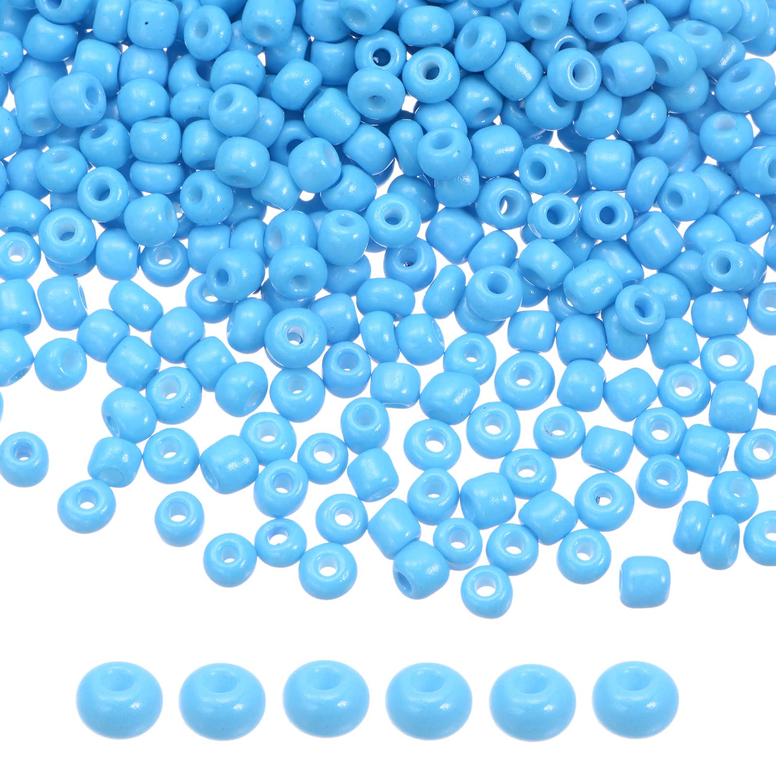 HARFINGTON 2000Pcs Small Glass Beads 6/0 4mm Loose Tiny Round Small Beads for Bracelet Earring Rings Jewelry Making, Sky Blue