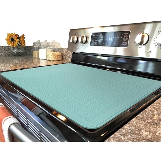Stove Top Cover for Electric Stove - Silicone Stove Mat for Glass Top, Glass Cooktop Protector, XL Dish Drying Mats For Kitchen,Oven Covers for Electric Stove (Aqua,28 x 20)
