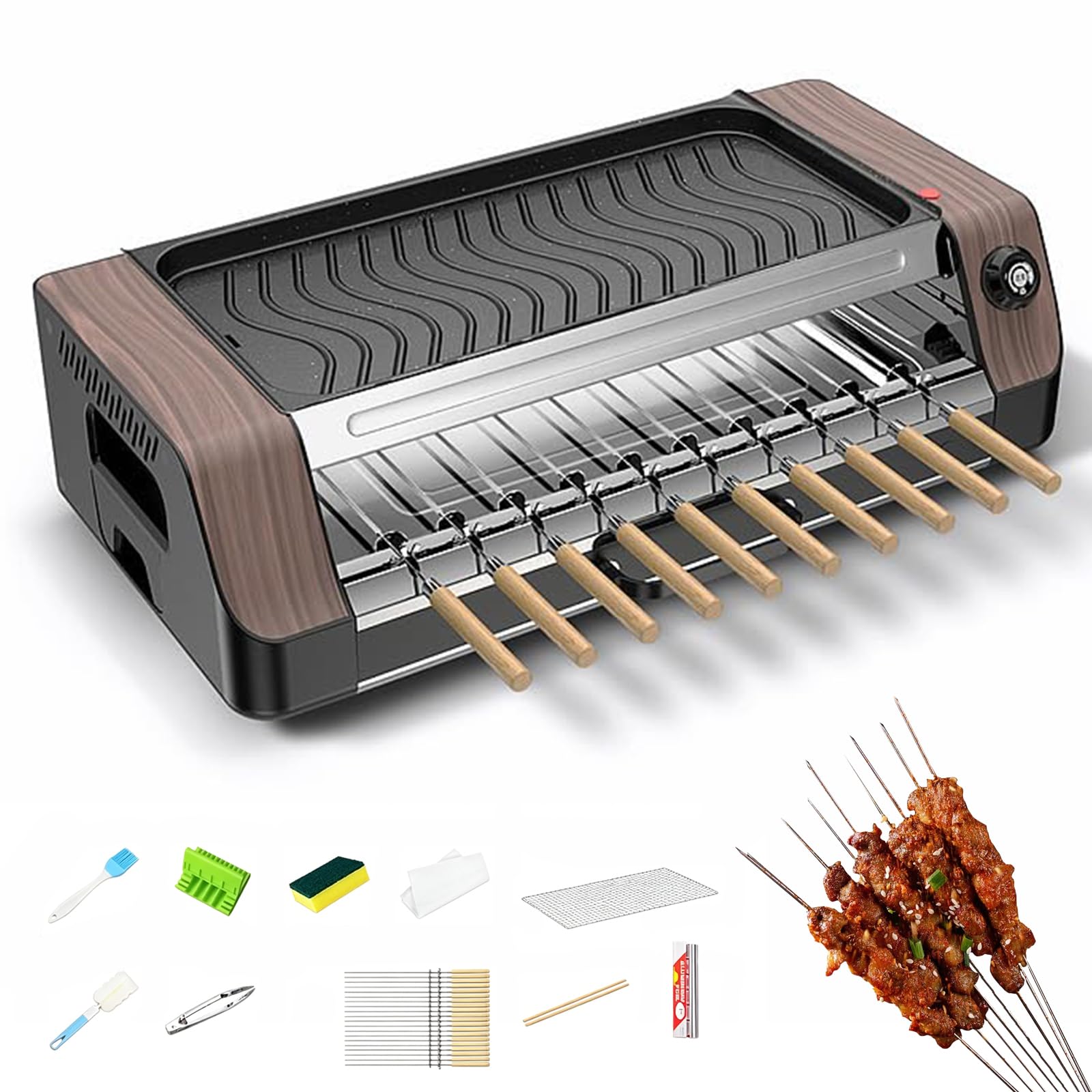 Elektryczny grill do grilla, dwuwarstwowy rożen stołowy 1800 W do domu, ogrodu, na kemping i imprezy plenerowe