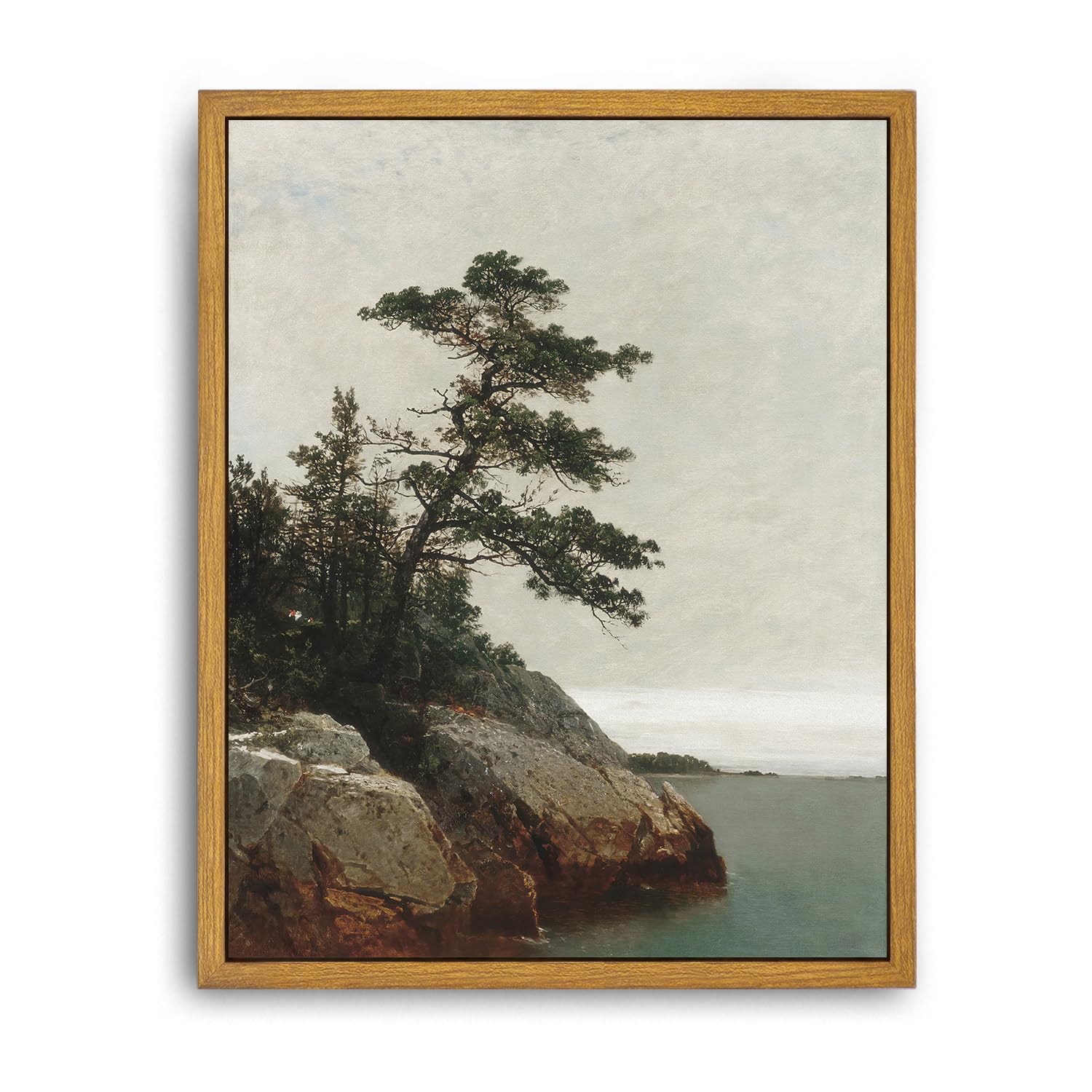 Roslynity Framed Canvas Wall Art Vintage Print Paintings The Old Pine Landscape Rustic Tree Nature Retro Aesthetic Antique Artwork for Home Living Room Bathroom Bedroom Wall Decor (8"x10")