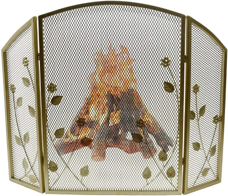 Fireplace Screen Guard, FireplaceProtection Wrought Iron 3 Panel Fire Screen， Baby Safe Proof Vintage Solid Arch Fireplace Fence，Guard Mesh for Wood Burning， 41.3×30.7inch (Col