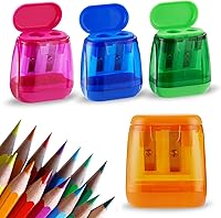 Sonuimy 4-Pack Dual Hole Manual Pencil Sharpeners with Lid - Colored Compact Handheld for Kids, Students, Adults, School & Office