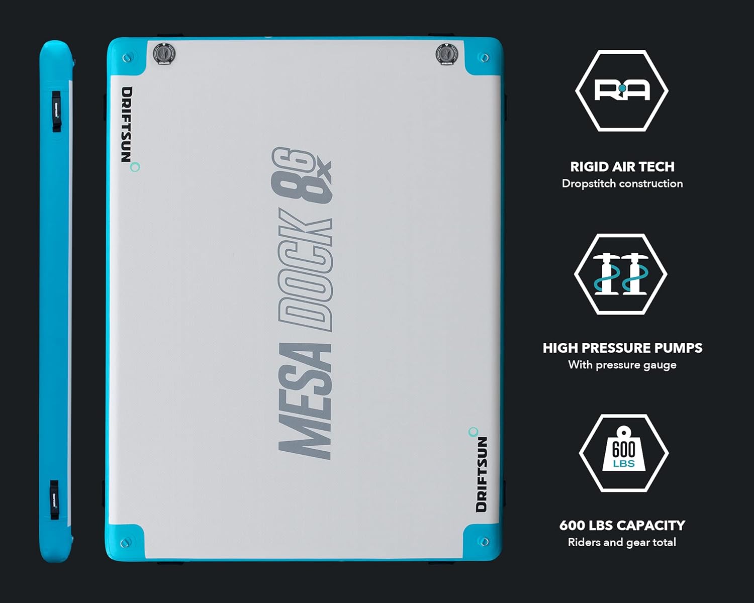 Driftsun Inflatable Floating Dock Platform - Mesa Dock Floats, Floating Docks for Lakes & Boats, Inflatable Island, Swim Platform Blocks, Quick Inflation, Floating Mats for The Water 8x6ft