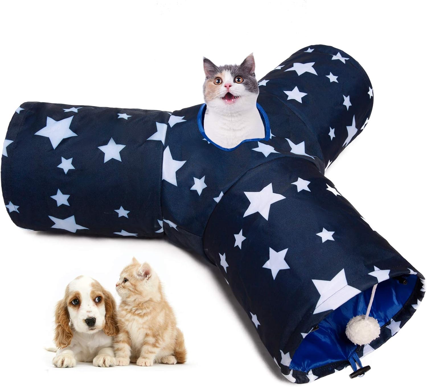 LUCKITTY Warm Plush Cat Dog Tunnel Bed with Washable Cushion-Big Tube Playground Toys 3 FT Diameter Longer Crinkle Collapsible 3 Way,…