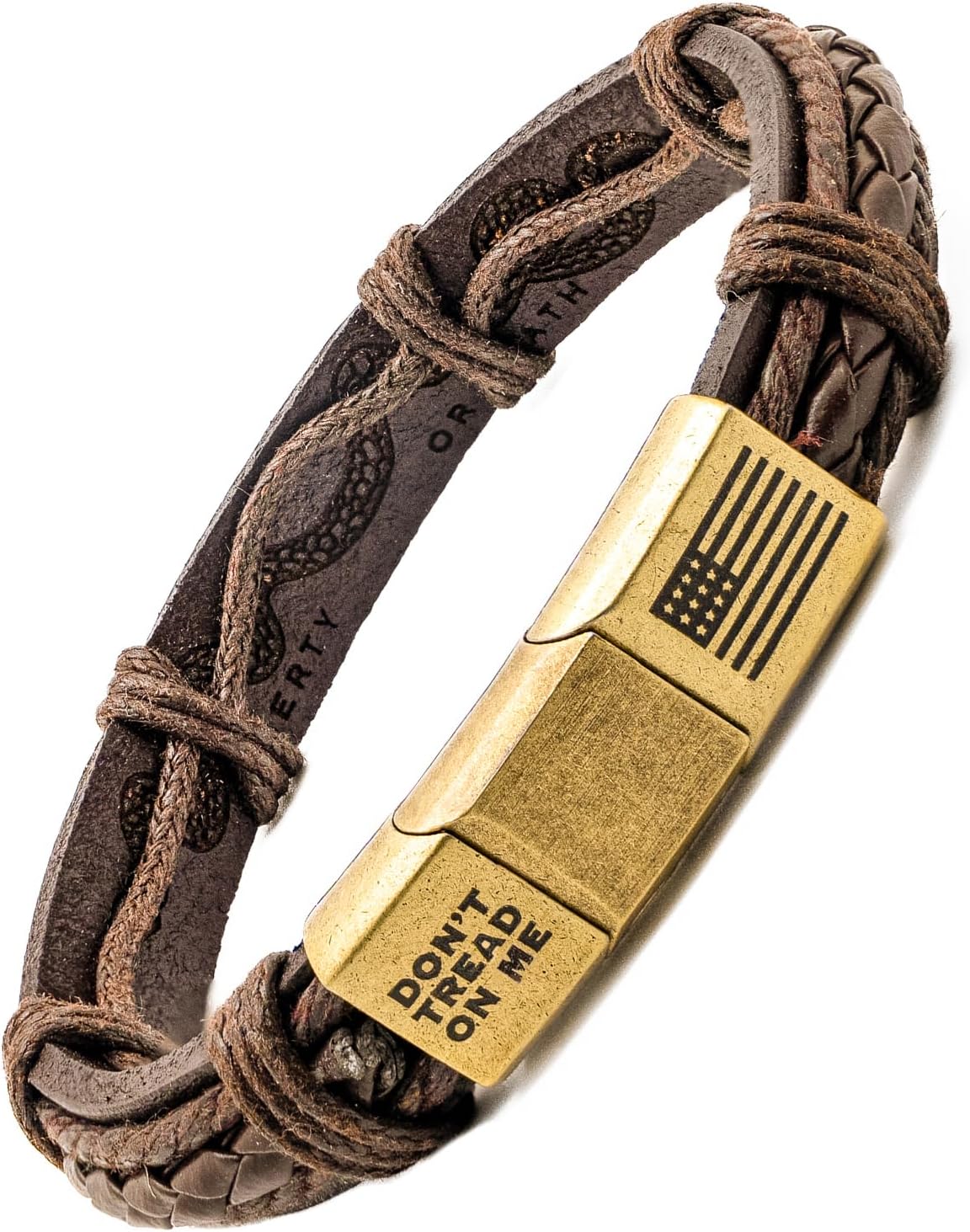 iHeartDogs Hero Company Leather Bracelet for Men - 'Don't Tread on Me' Men's Leather Bracelet