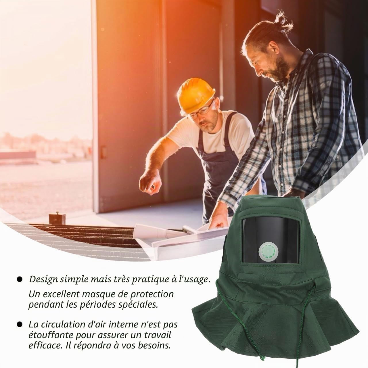 Hemobllo Cagoule de Sablage avec Visière Acrylique Transparente – Protection Anti-Poussière & Vent pour Ponçage, Polissage Léger et Dépoussiérage – pour Bricolage, Atelier et Professionnels (18,7 x 16