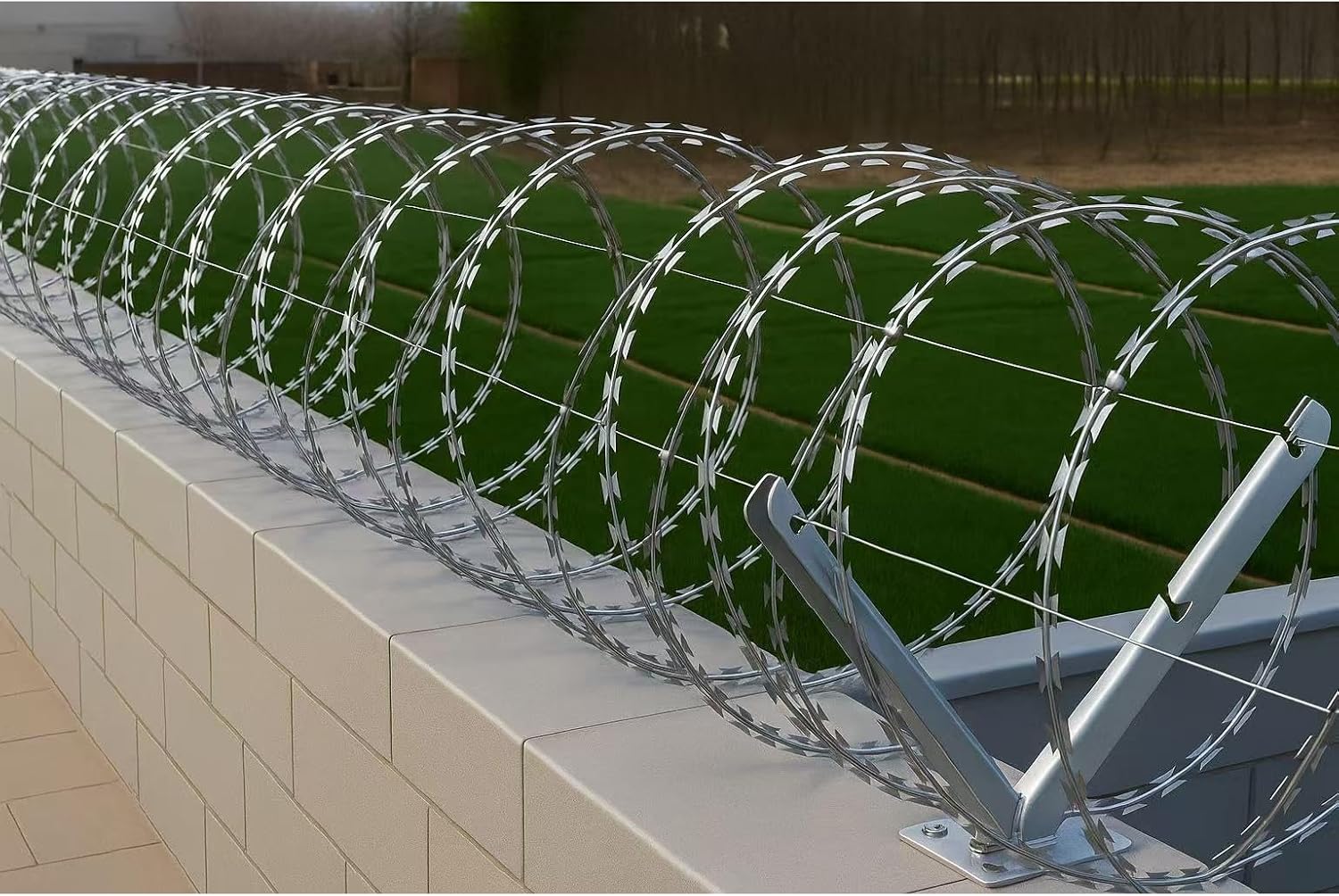 Double Coil Razor Wire Bracket, Galvanized Steel Security Fence Mounting Bracket, V-Shaped Design, 21.7 x 12.6 Inches (White, Double)
