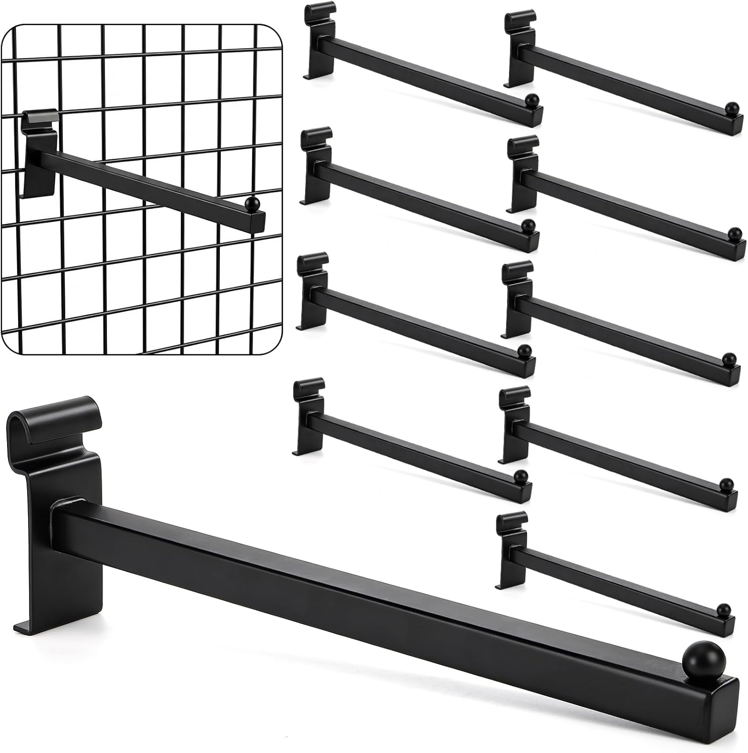 WRINGKIT 10 Pack Gridwall Waterfall Hooks, 12 Inch Gridwall Clothing Hooks Hangers, Heavy Duty Waterfall for Wire Grid Wall, Metal Grid Wall Panel Shelf Bracket for Garment Retail, Craft Shows, Garage