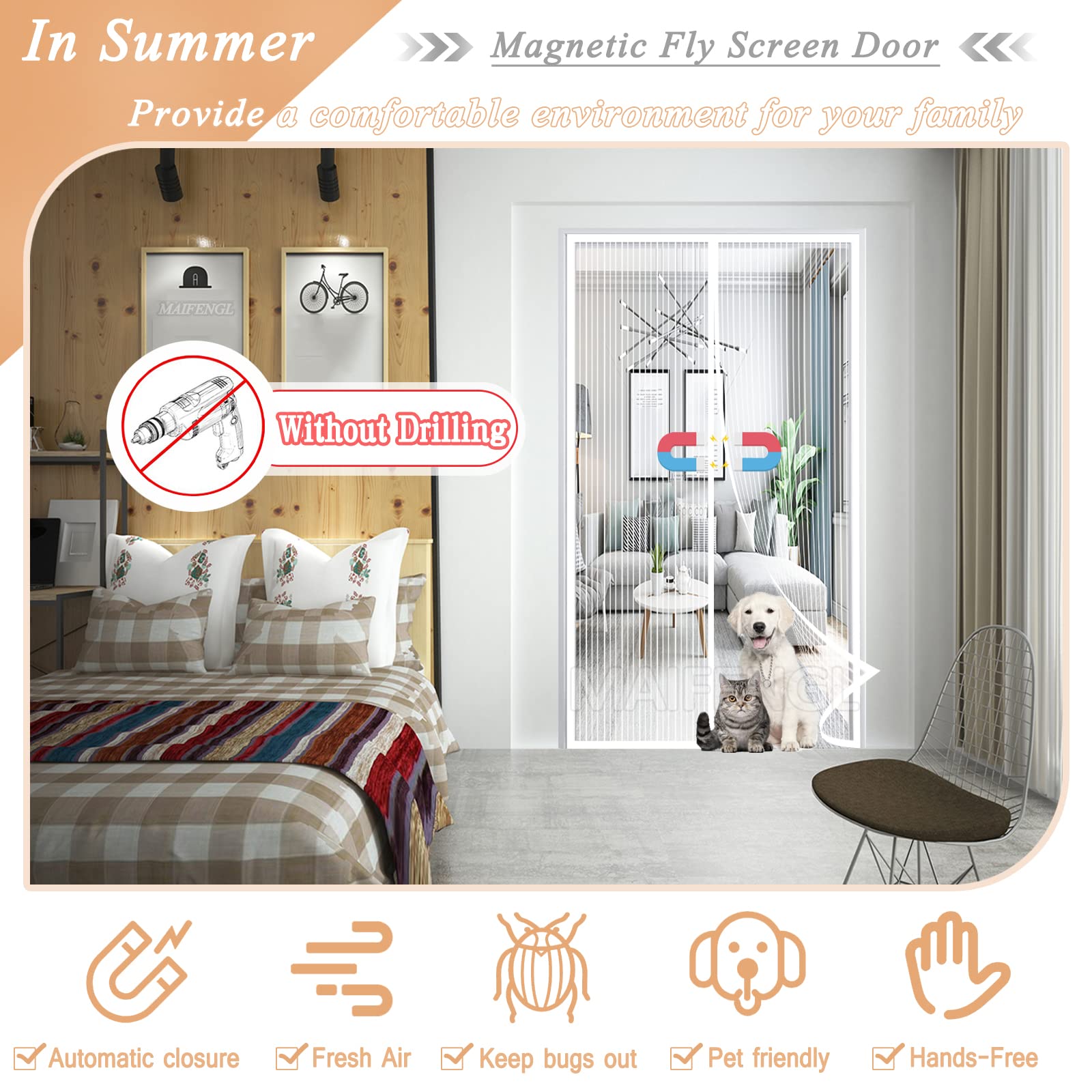 Bodyplus Pink Magnetic Fly Screens For Doors, Door Fly Screen Curtain