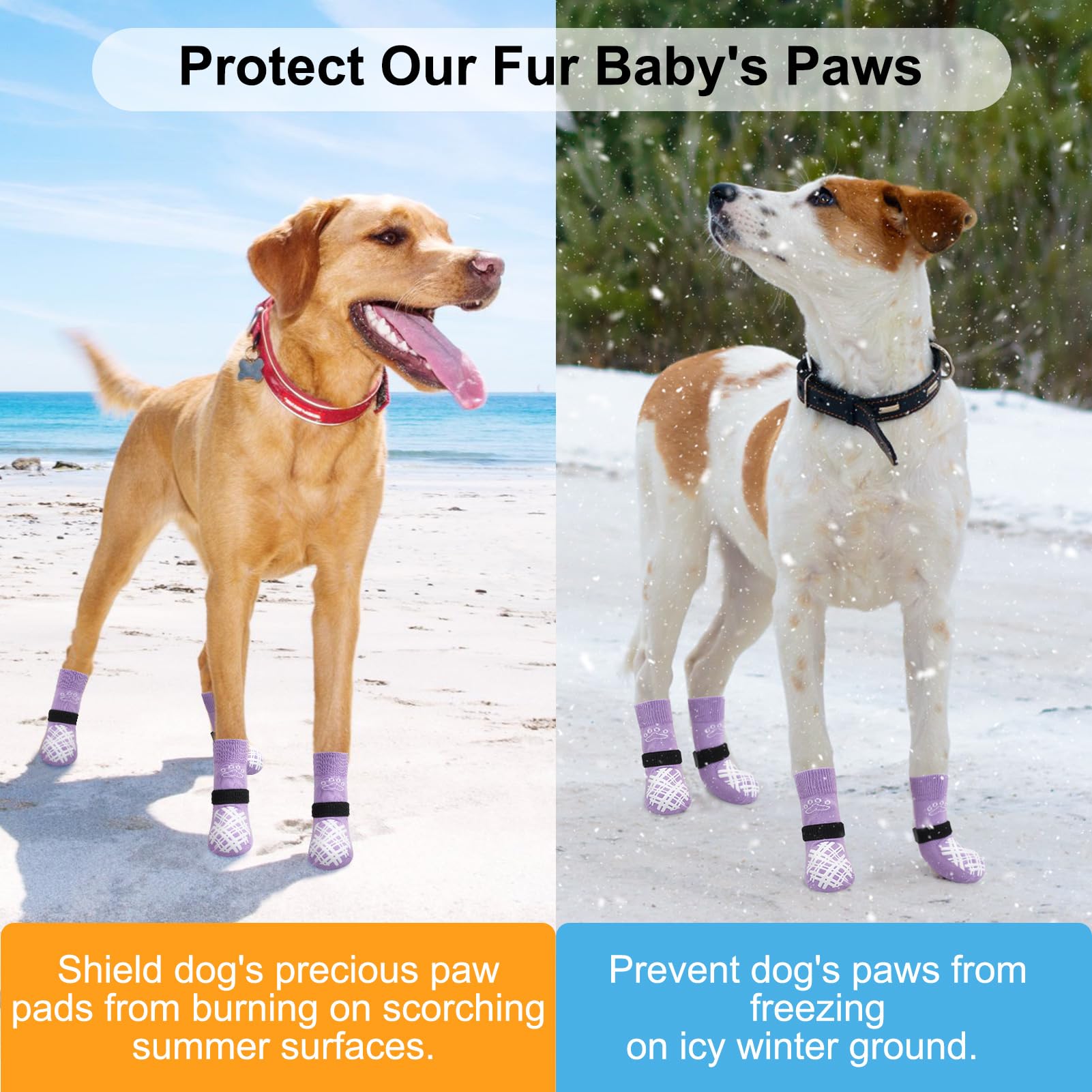 BEAUTYZOO 2 works Anti Slip Dog Socks to Prevent Licking Paws, Dog Shoes for Hot Pavement Small Medium Large Senior Dogs - Image 3