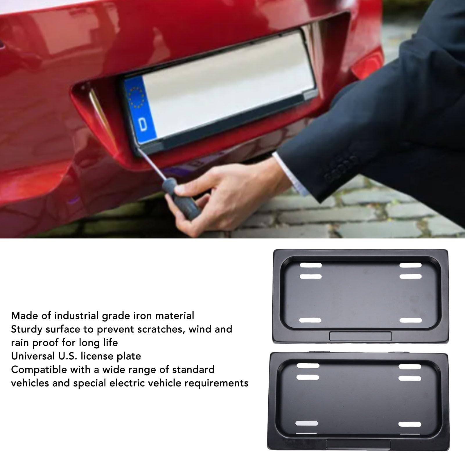 2PCS Iron Electric Ramki Tablicy Rejestracyjnej, Czarny z Przodu i Tylny Auto -tag Automatyka z Zdalnym Sterownikiem, Sprzętem do Montażu, śrubów, do Amerykańskich Pojazdów