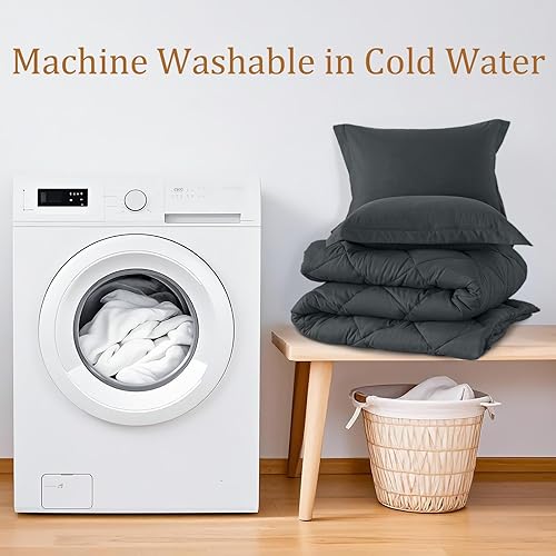 Miniatura 9 de HYLEORY Juego de edredón de tamaño individual con 1 funda de almohada, edredón de cama alternativo al plumón para todas las estaciones, ligero,