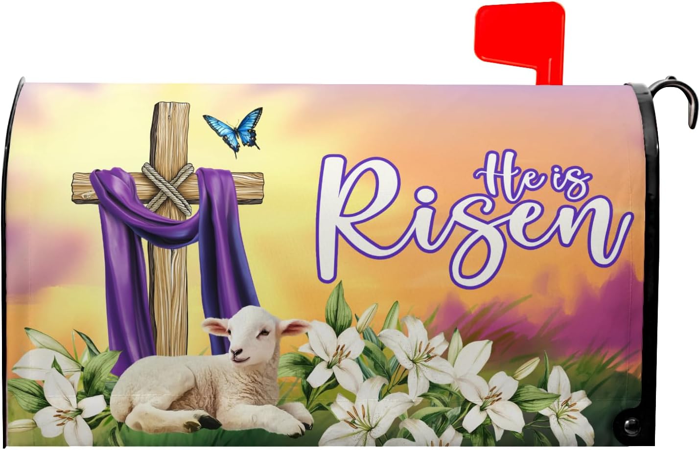Easter Garden Mailbox Covers Magnetic Easter Mailbox Cover Spring Floral He is Risen Post Letter Box Cover for Garden Standard Size 21x18 in Mailbox Wraps for Yard Home