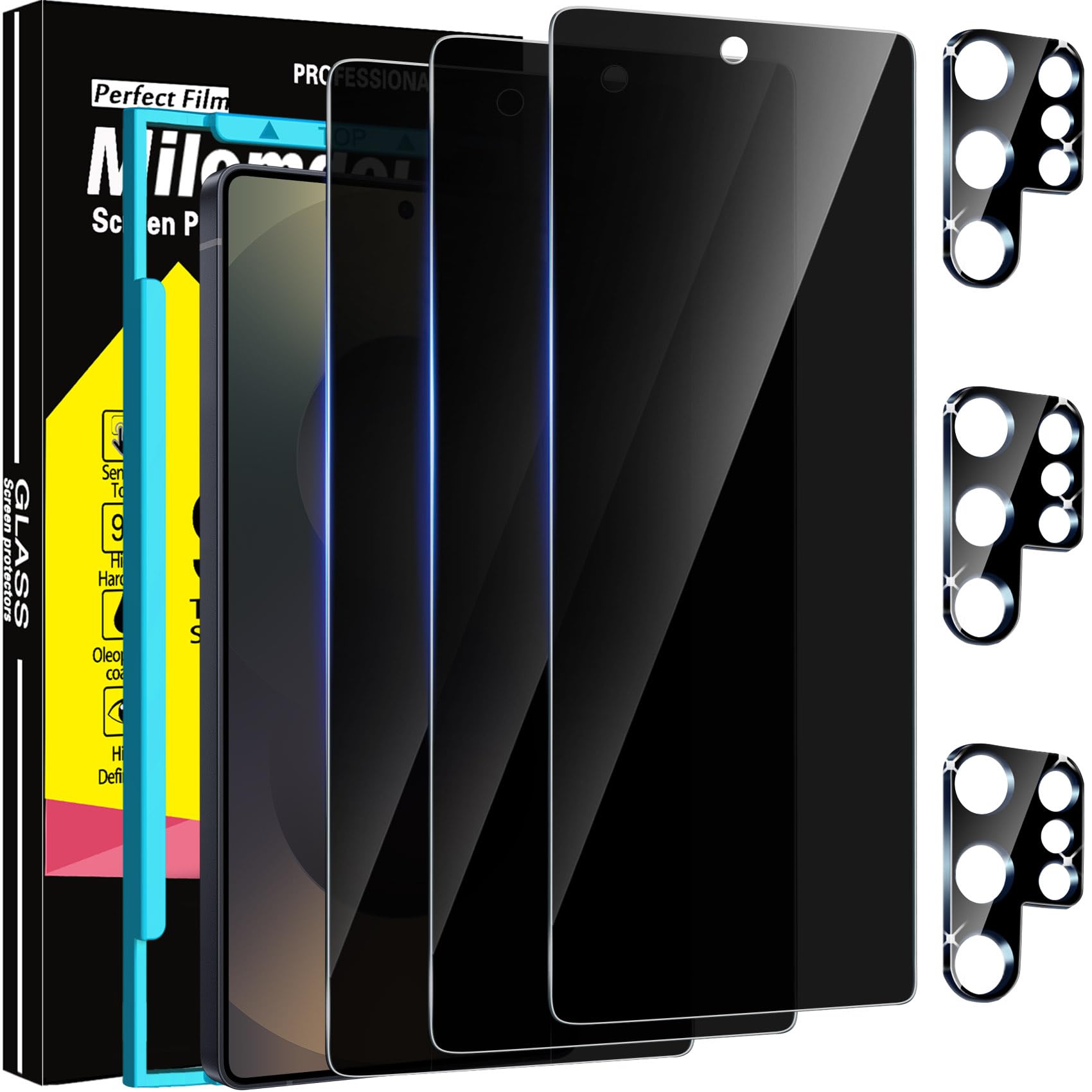 Milomdoi Privacy Screen Protector for Samsung Galaxy S25 Ultra | 3+3 Pack, 9H Tempered Glass, Camera Lens Protector, Military Grade Shatterproof, Easy Installation, No Bubbles S25 Ultra 6,9 inch