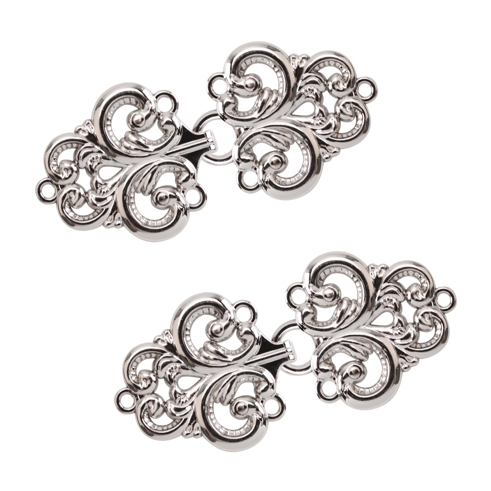 Wandic Girls Silver Cloak Clasp Fasteners, 2 Pairs Swirl Flower Cape Fasteners Sew On Hooks And Eyes Cardigan Clip,