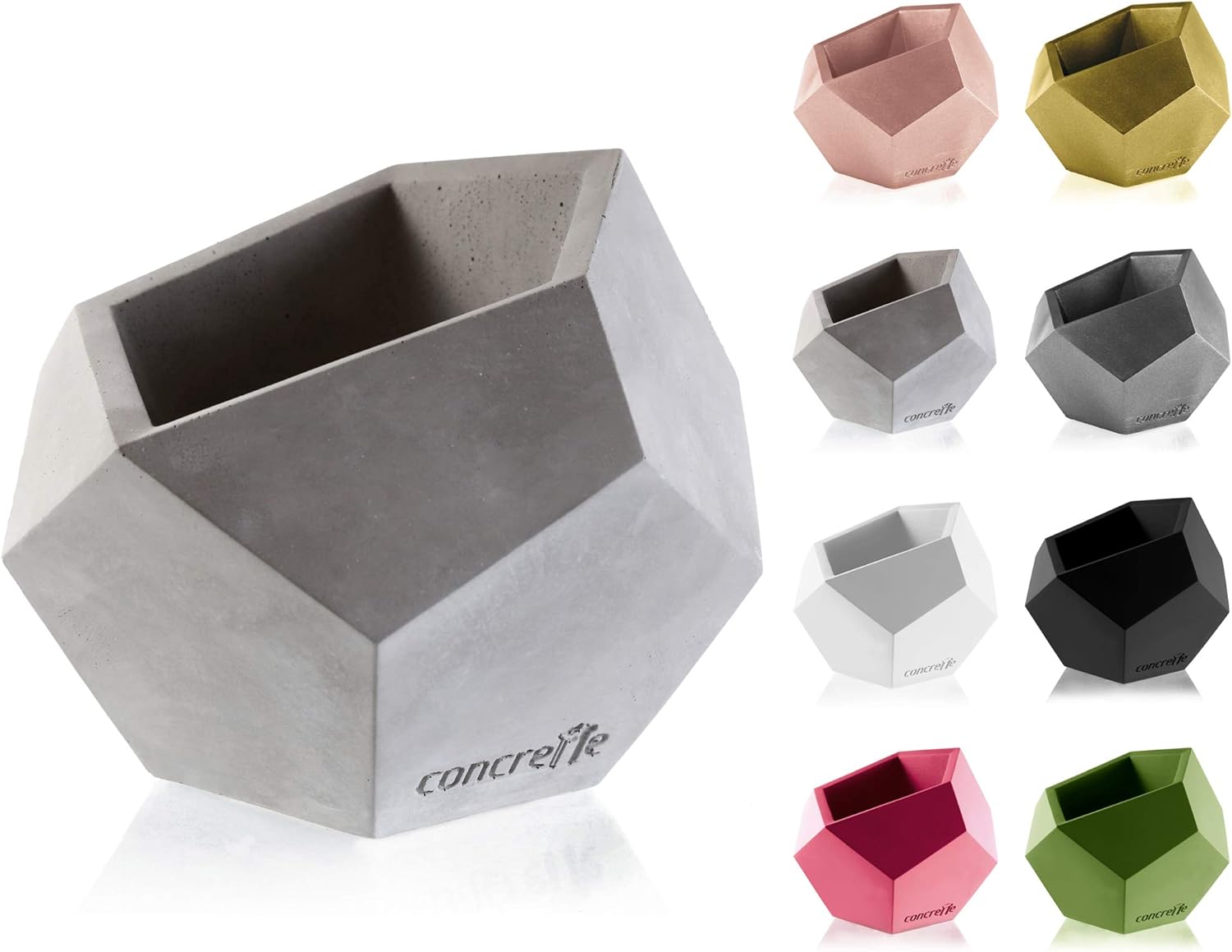 CONCRETTE Macetero de Cemento, Maceta de hormigón Cuadrado geométrico, diámetro de 9 cm, diámetro de 12 cm, 17 Colores