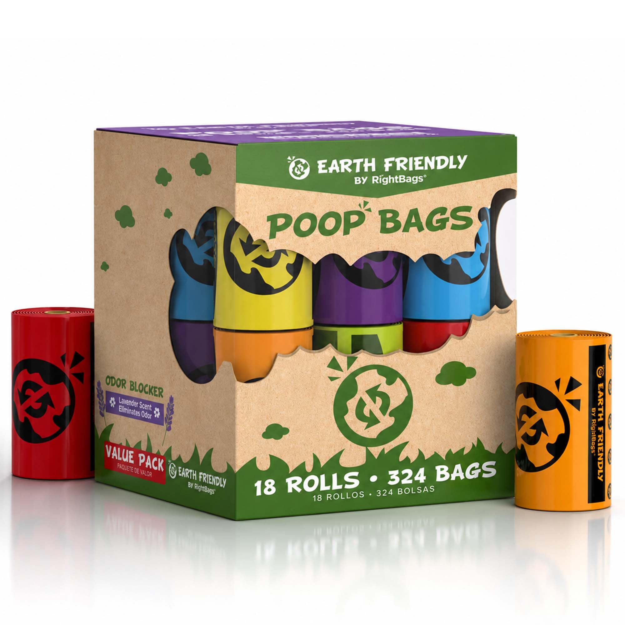 Earth Friendly Dog Poop Bags, 324 Count - Extra Thick, Leak-Proof, Lavender Scented Dog Poop Bags with Odor Blocker - Eco-Friendly, Tear-Resistant, 9x13 Inch Bags for Large &amp; Small Dogs - 18 Rolls