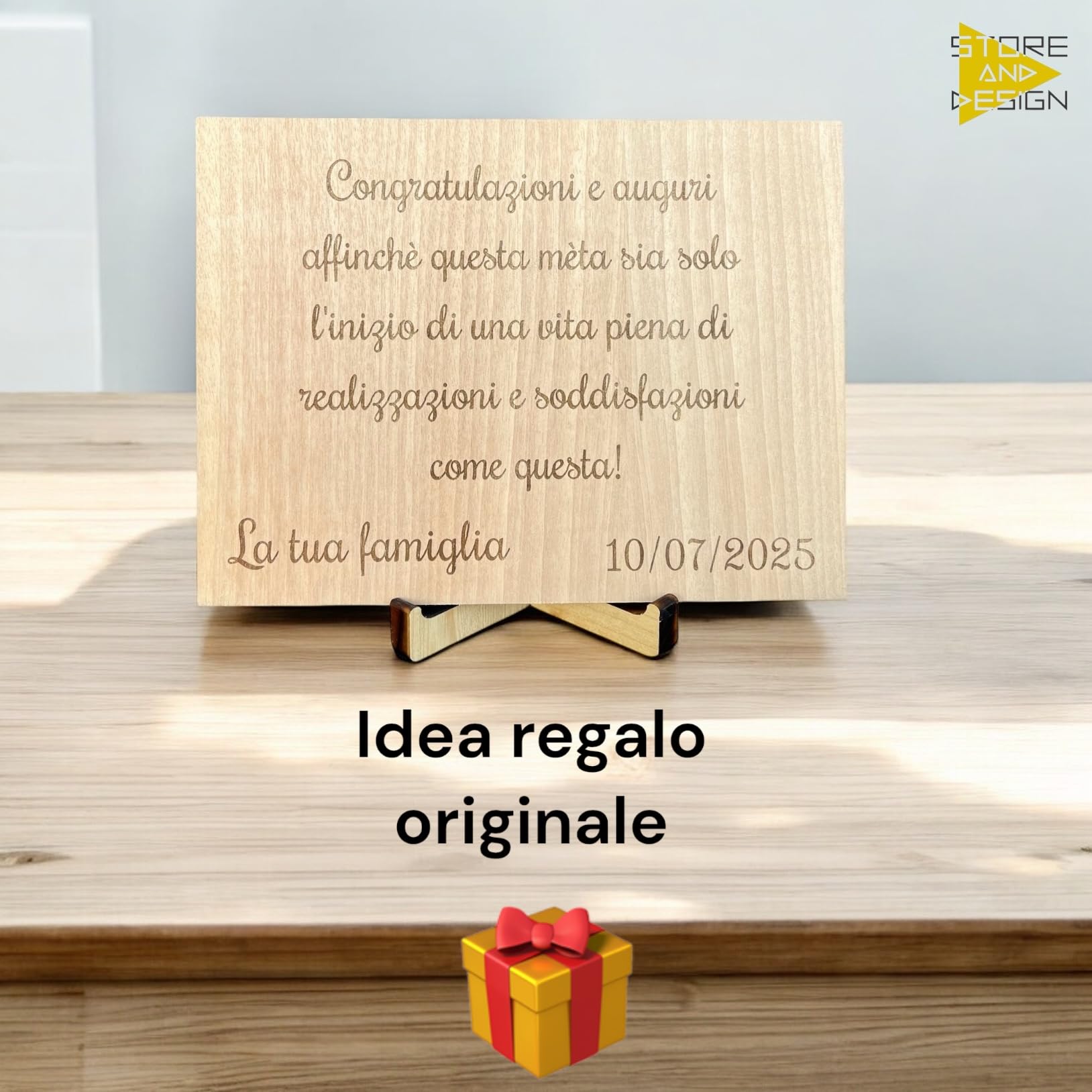 Targa Personalizzata in Legno Noce 20x15 cm, Targhetta Artigianale Libera per Regalo Pensione, Laurea, Anniversario o Premio