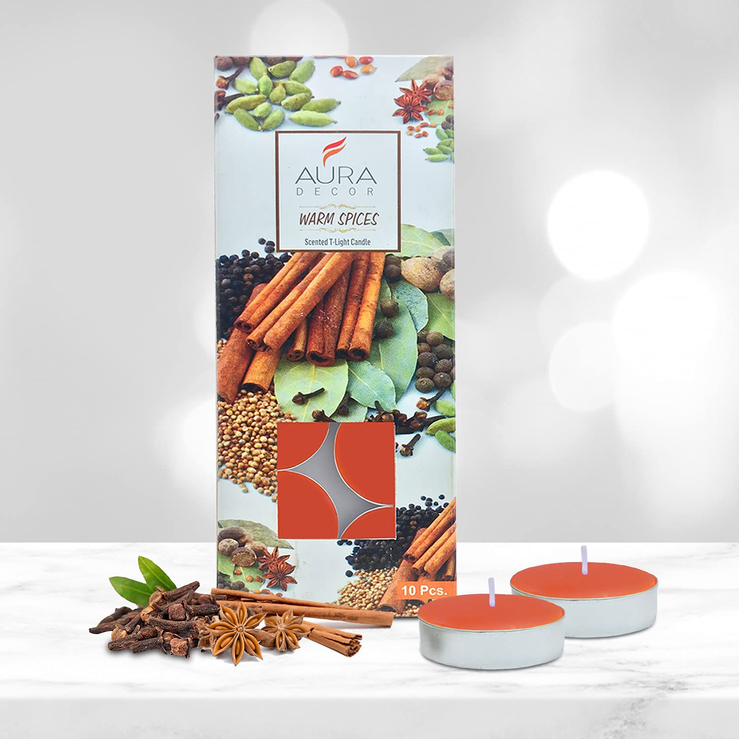 AuraDecor Scented Tealight Candles - Pack of 10, 3 Hour Burning Time, Warm Spices Fragrance, Paraffin Wax