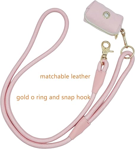 Miniatura 3 de Correa de cuerda de nailon para perro de 5 pies con soporte para bolsa de excrementos, correa de perro resistente a presión, cómoda correa de cuerda