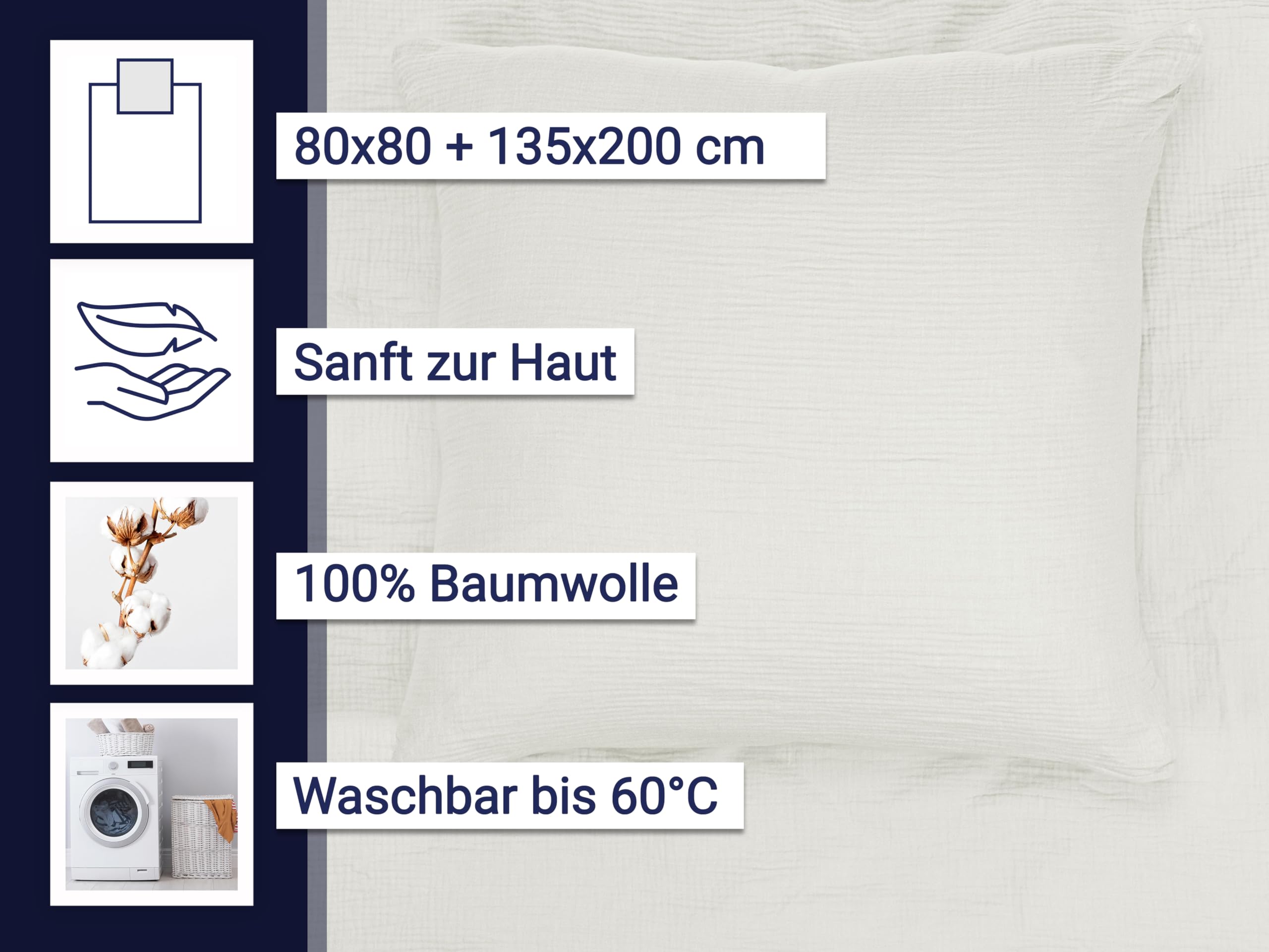 ZOLLNER 2er Set Bettwäsche Musselin - 100% Baumwolle
