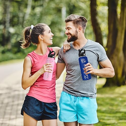 Miniatura 7 de Botellas de agua personalizadas con tapa de pajilla, botella de agua de acero inoxidable personalizada de 3240 onzas con nombres grabados,