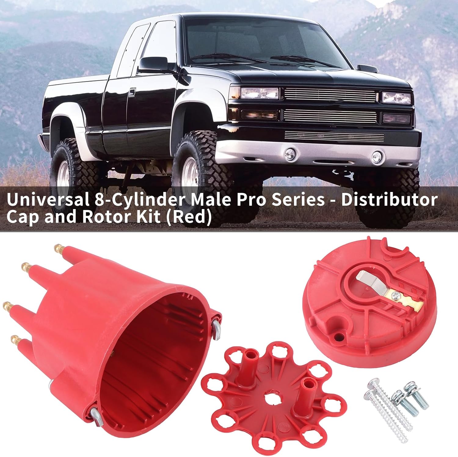 Dokili 84335 HEI Distributor Cap and Rotor Kit Replacement for Pro Billet Distributor Universal 8-Cylinder Male Pro Series Red