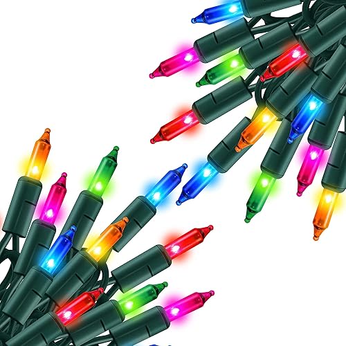 Vista 88 de TW SHINE Mini cadena de luces de Navidad, 20 pies, 100 unidades, incandescentes, mini luces de árbol de Navidad, impermeables, para exteriores, Rojo