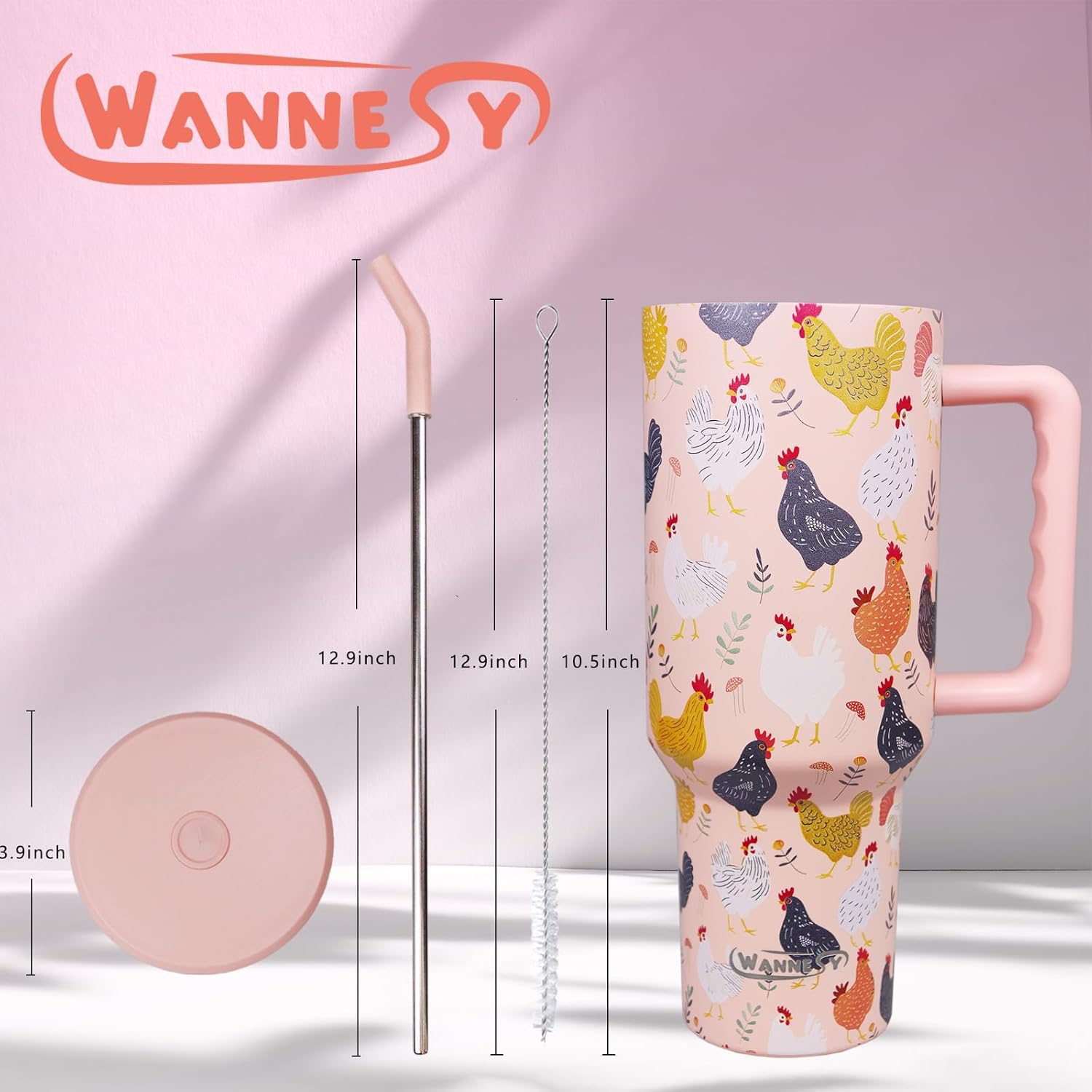 Chicken Tumbler, 40oz Chicken Cup With Lid and Straw Chicken Mug Themed Gifts for Chicken Lovers Double Insulated Water Bottle Birthday Christmas Gifts