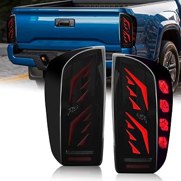 Sequential LED Tail Lights for Toyota Tacoma 2016 2017 2018 2019 2020 2021 2022 2023, Smoked Rear Light Assembly with Dynamic Turn Signal, Animated Startup, Brake & Reverse Lights