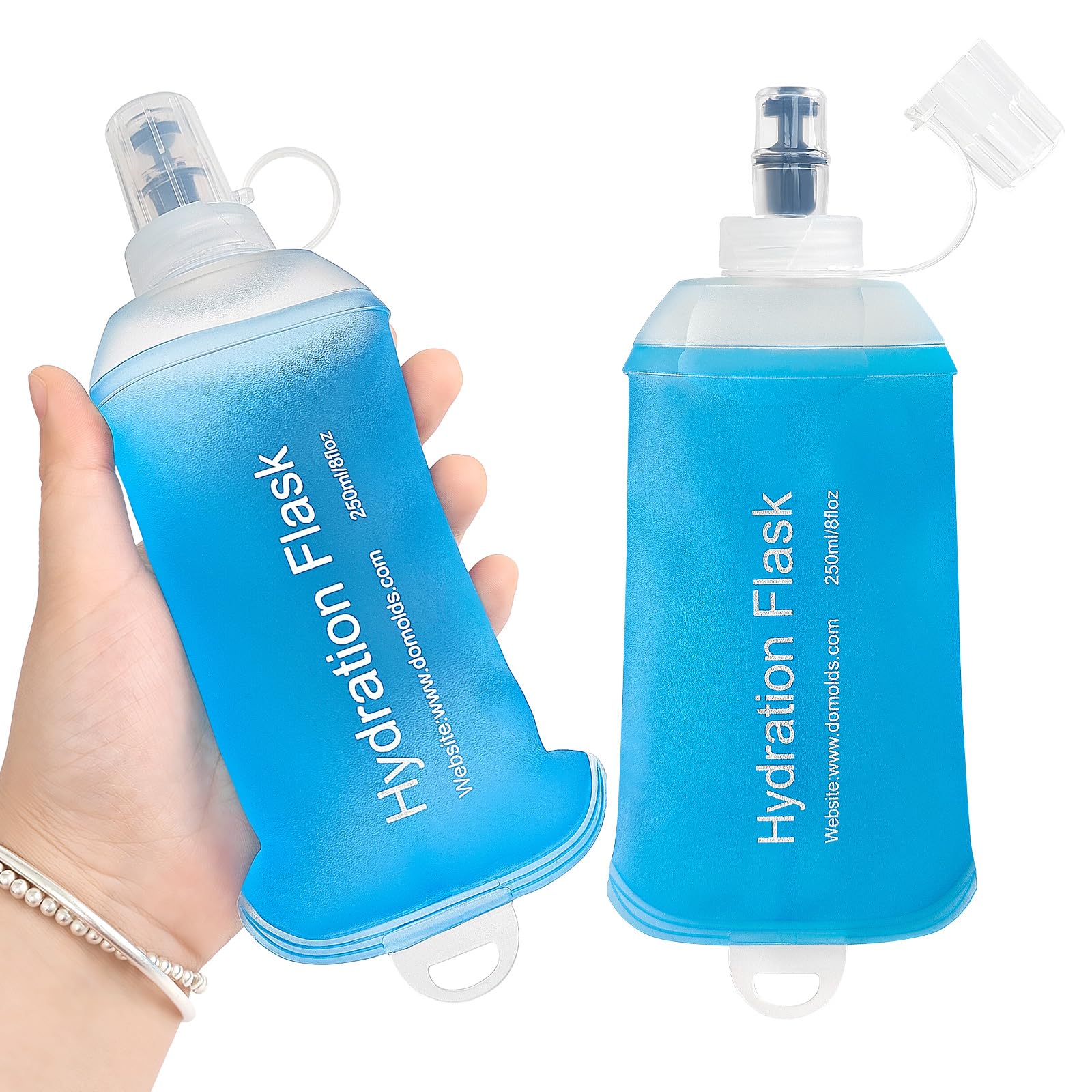 GYGYL 250ml Soft Flask, TPU Collapsible Soft Water Bottle for Hydration Pack, Running Vest, Leak-Proof Folding Water Bottle for Hiking Cycling Climbing Jogging-2PCS, Blue
