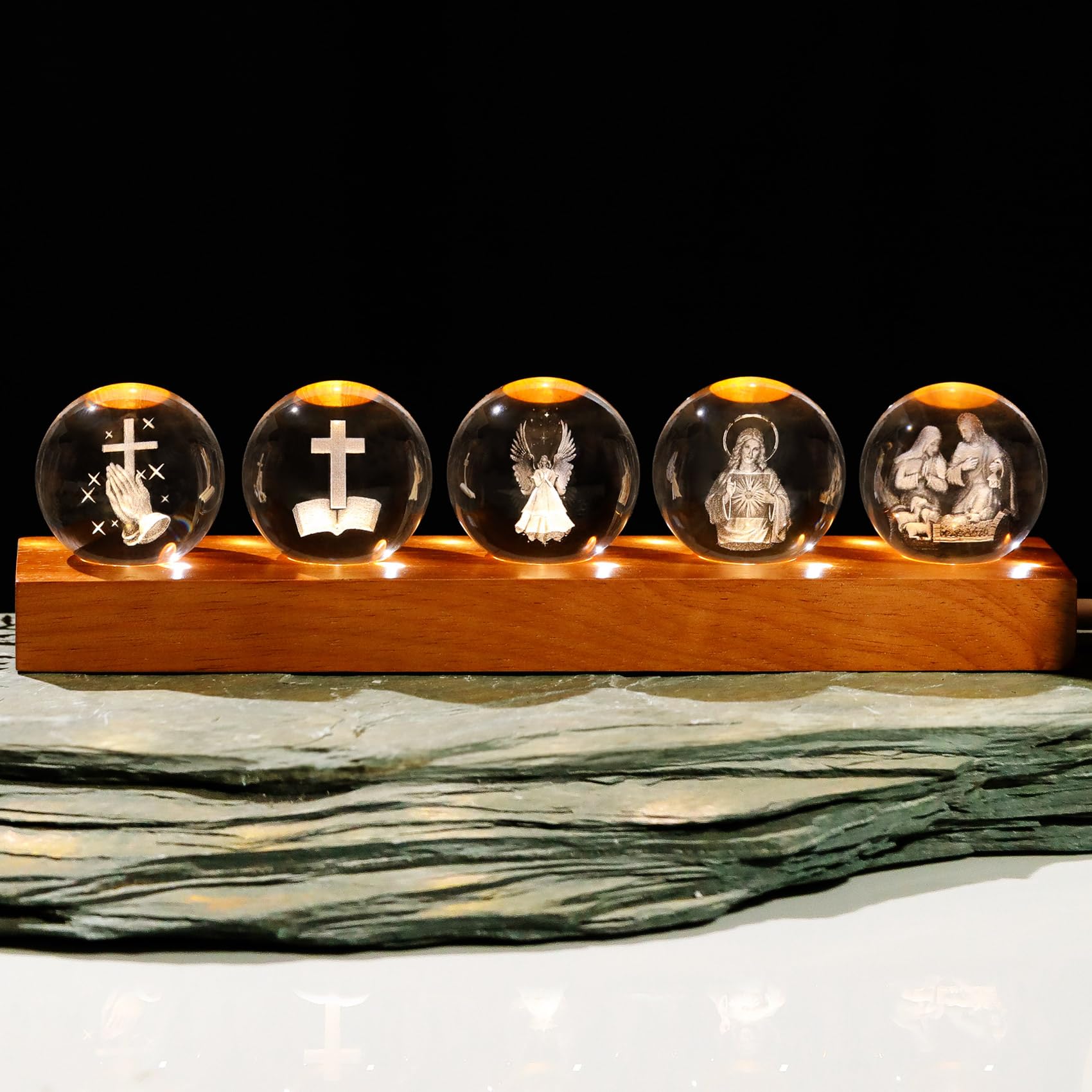 YWHL Religious Crystal Ball with Light Base, Christian Gifts for Women Men