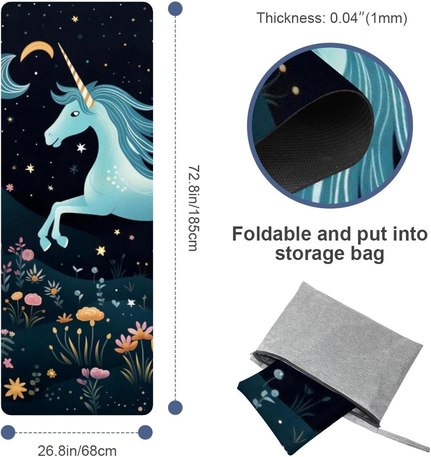 Yoga Towel, Galaxy Unicorn Pattern Non Slip Sweat Absorbent Hot Yoga Mat Towel for Hot Yoga, Pilates and Fitness - 72.8" x 26.8"