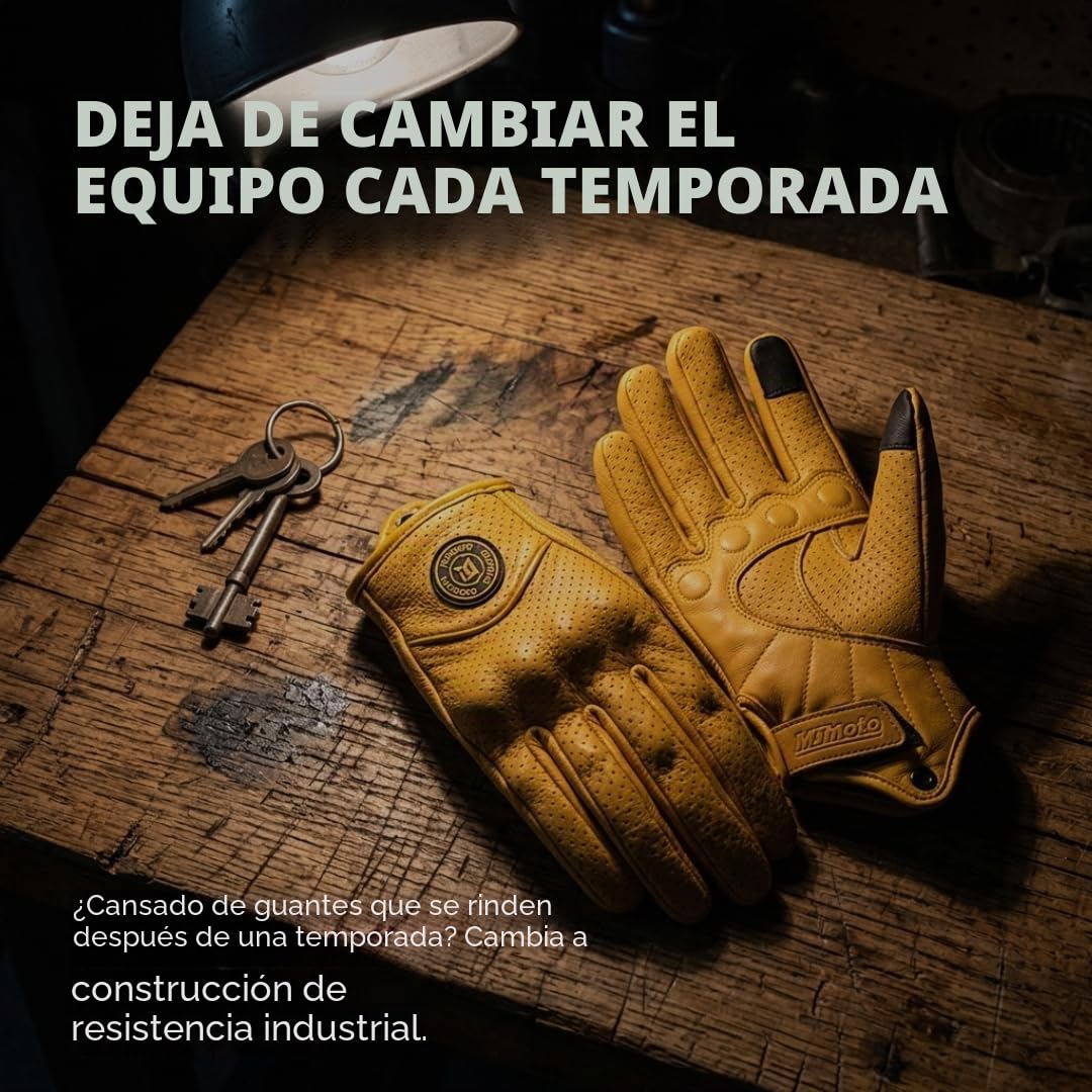 Guantes de Moto Clásicos Amarillos de Piel de Cabra con Agujero, para Verano, Ciclismo, Equitación, Guantes Protectores para Motociclistas