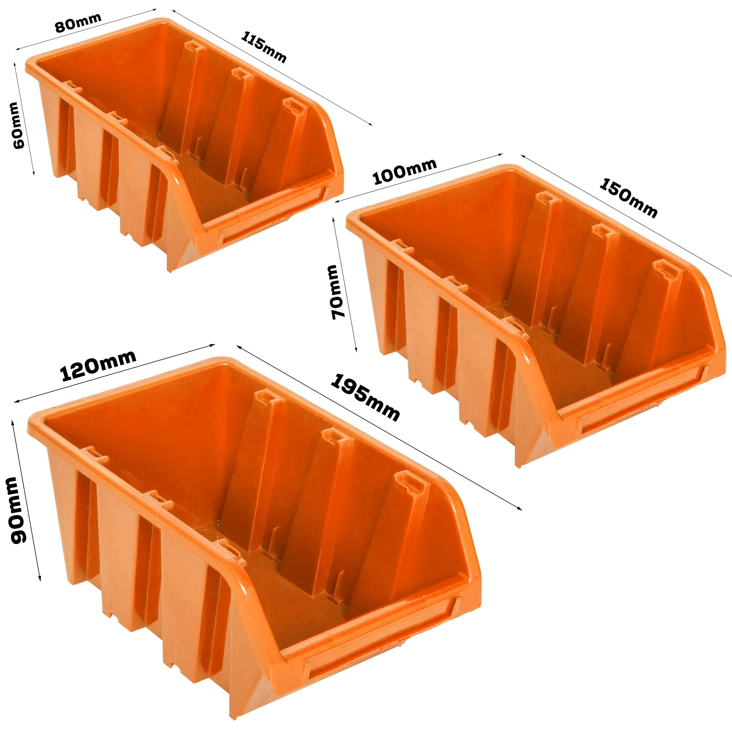 91 cajas apilables naranja de pared para herramientas, 1158 x 780 mm, plástico, soporte para herramientas, placa de pared, garaje