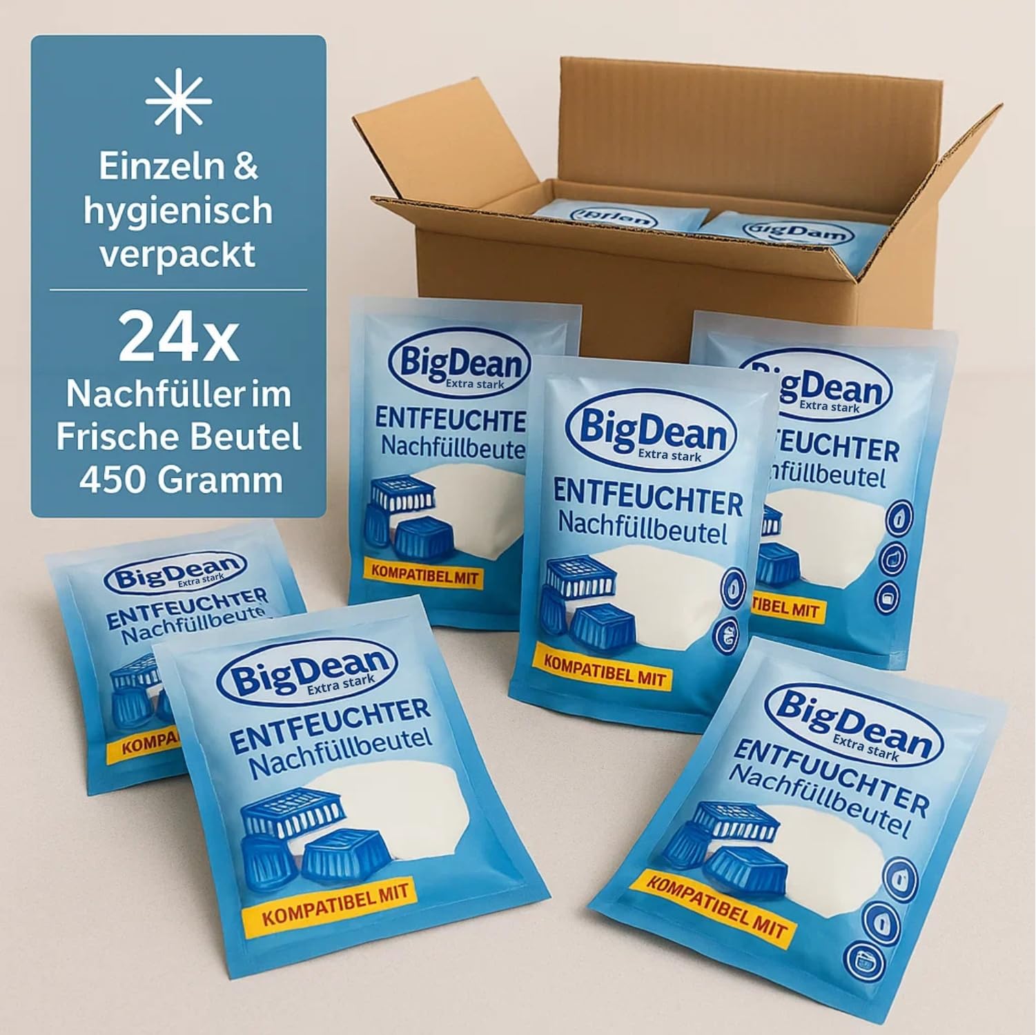 Lot de 24 granulés déshumidificateurs - 450 g - Avantage économique - Lot de 24 recharges pour déshumidificateur