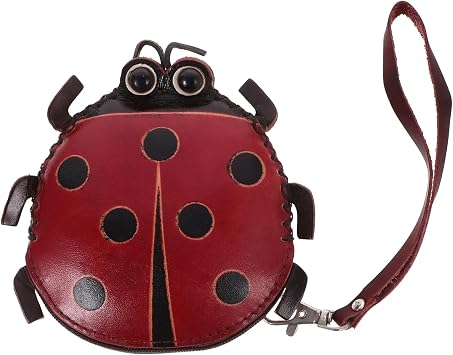 Wristlet Cute Ladybug Pouch Handmade Portable Purse with Zipper Leather Credit Card Holder for Women