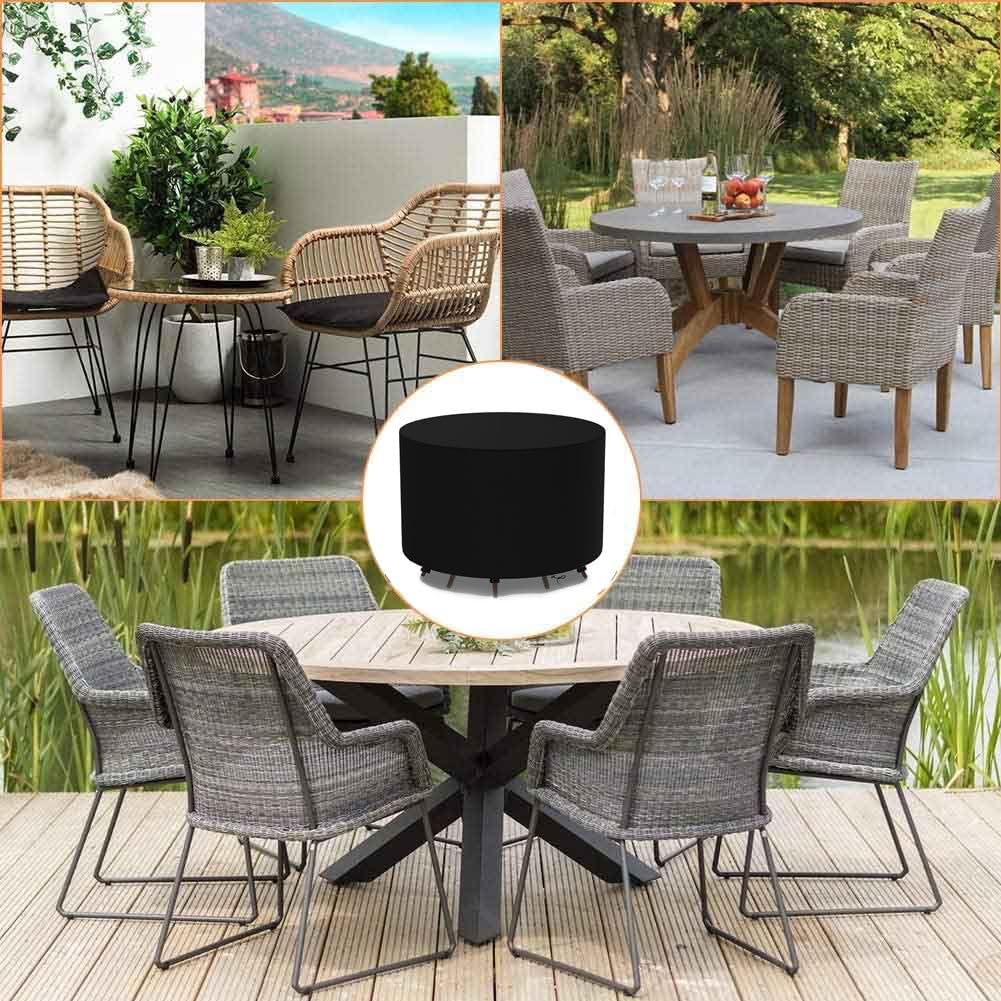 Coperture per Mobili da Giardino Rotondo Copertura Tavolo Sedie Esterno Telo Copri Tavoli da Terrazza Rotondo 600D Impermeabile Anti-UV Antivento Copertura da Tavolo da Giardino Rotondo 120x74cm
