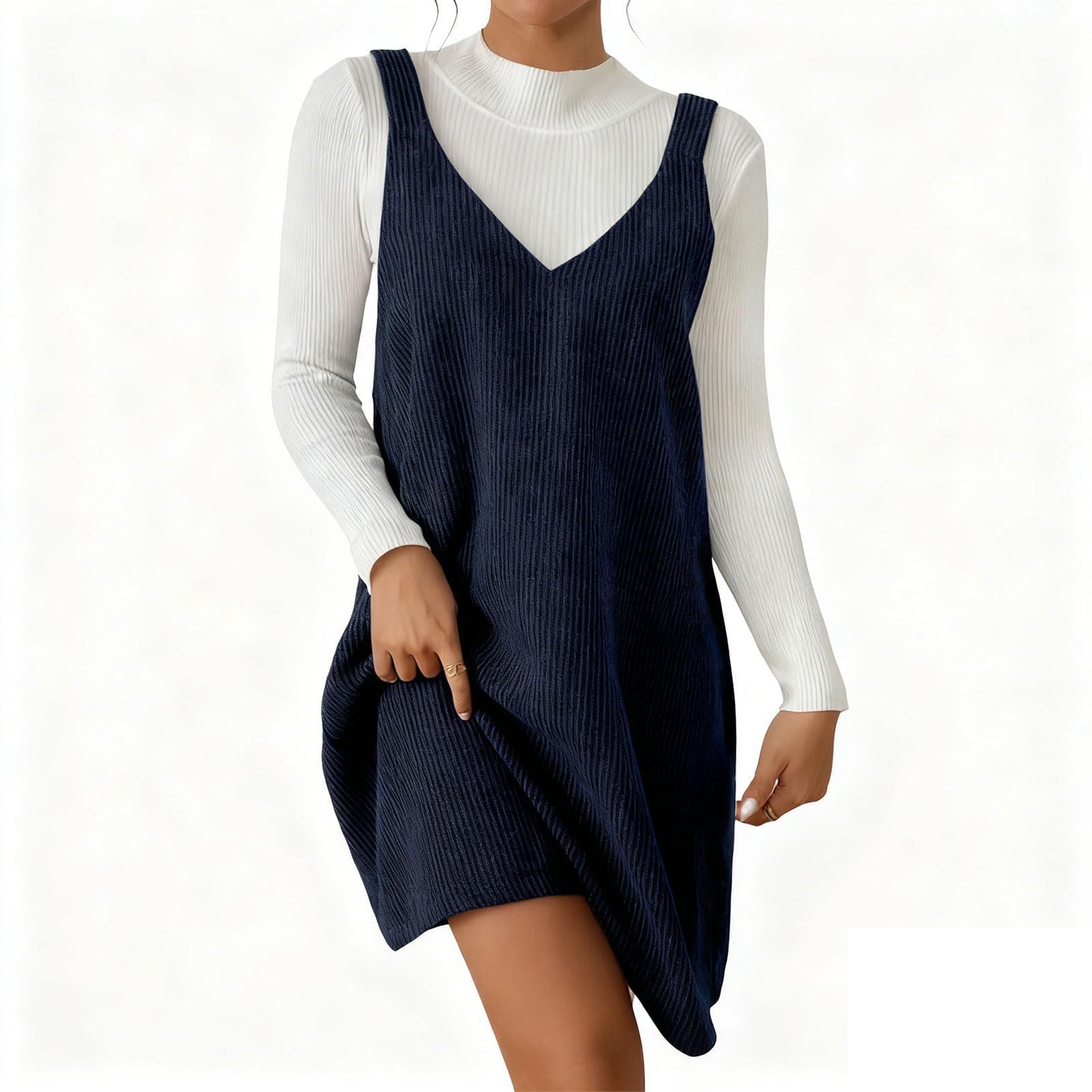Latzkleid Damen Winter Kurz Kleid Damen Cord A Linie Winterkleid V Ausschnitt Elegant Overallkleid Ärmellos Cordkleid Latz Frühlingskleid Frauen Latzrock Herbstkleid Einfarbig Damenkleider