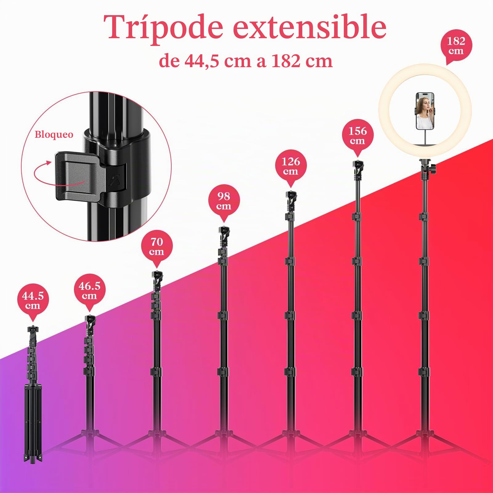 Aro de Luz con Tripode, 10" Ring Light con Modo RGB y Control Remoto – Ideal para Selfies, Vídeos, Fotografías y Transmisiones en Directo