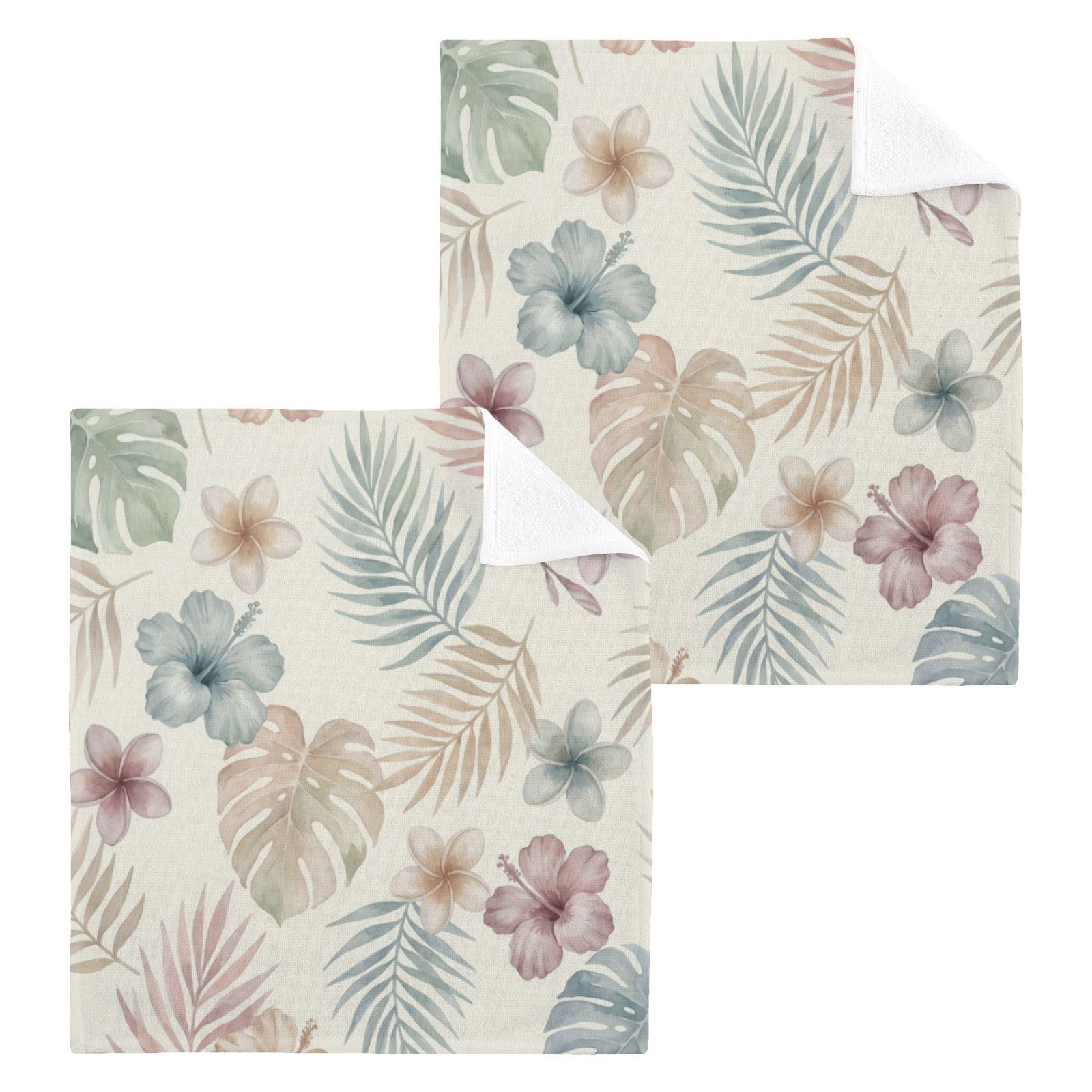 BOESI Pastel Tropical Leaf Pattern 12x12in Cotton Washcloth,Face Towel