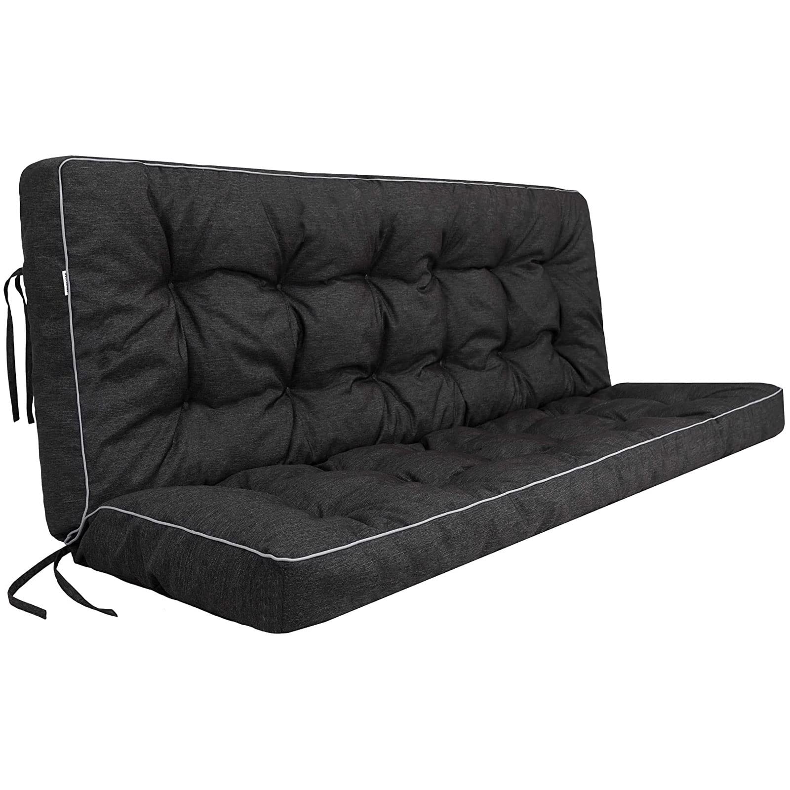rlosqvee Outside Benches Cushion with Backrest, Thicken Waterproof Swing Cushions 2/3 Seater Replacement, Porch Swing Cushions Outdoor (Black, 55"x40"