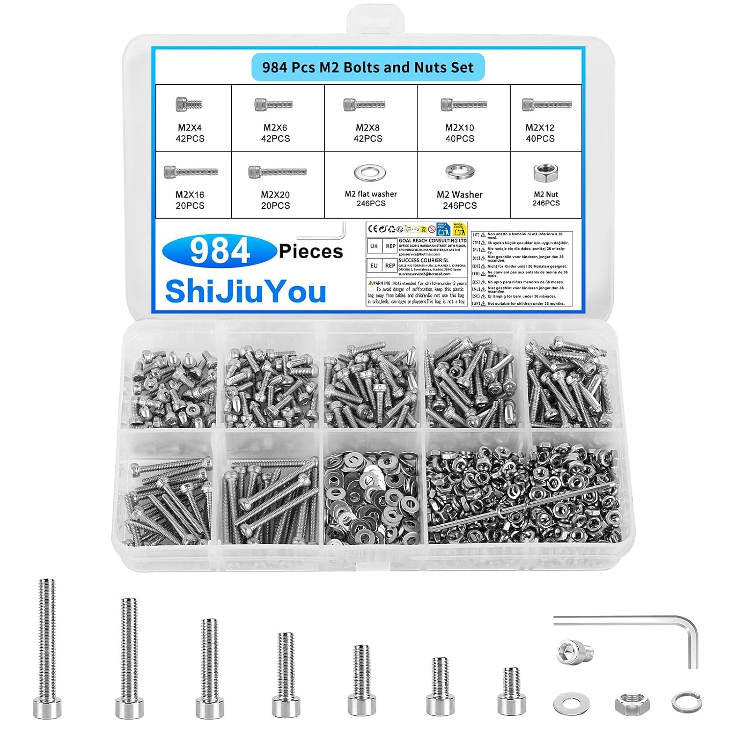 984 x M2 Stainless Steel Screws Set with Hex Wrench