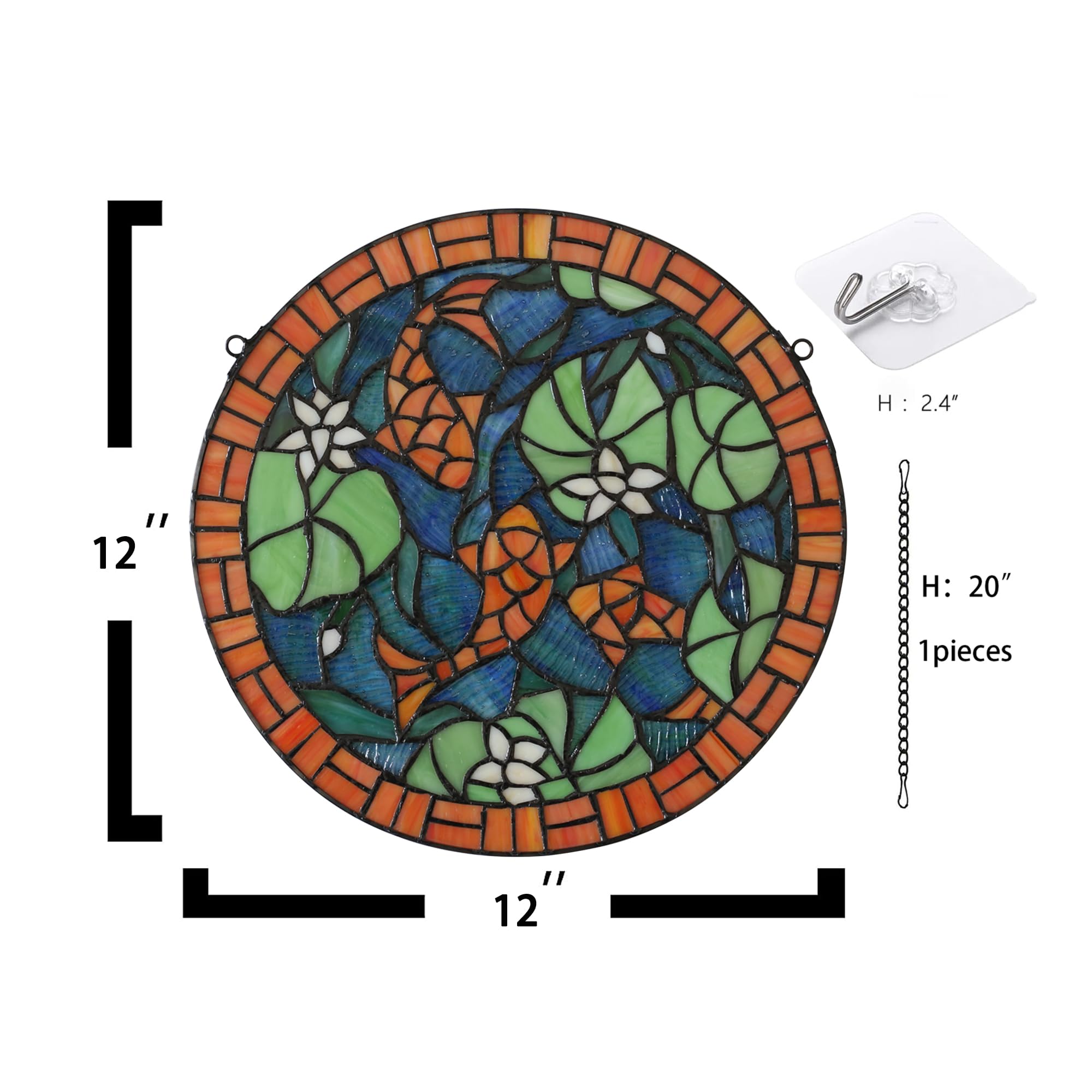 Buntglas-Fensterpaneele im Tiffany-Stil, rund, Lotusblatt, Karpfen-Fensterbehang, Sonnenblende, Wohnzimmer, Schlafzimmer, Küche, Wanddekoration, handgefertigt, Kunst-Sonnenfänger,