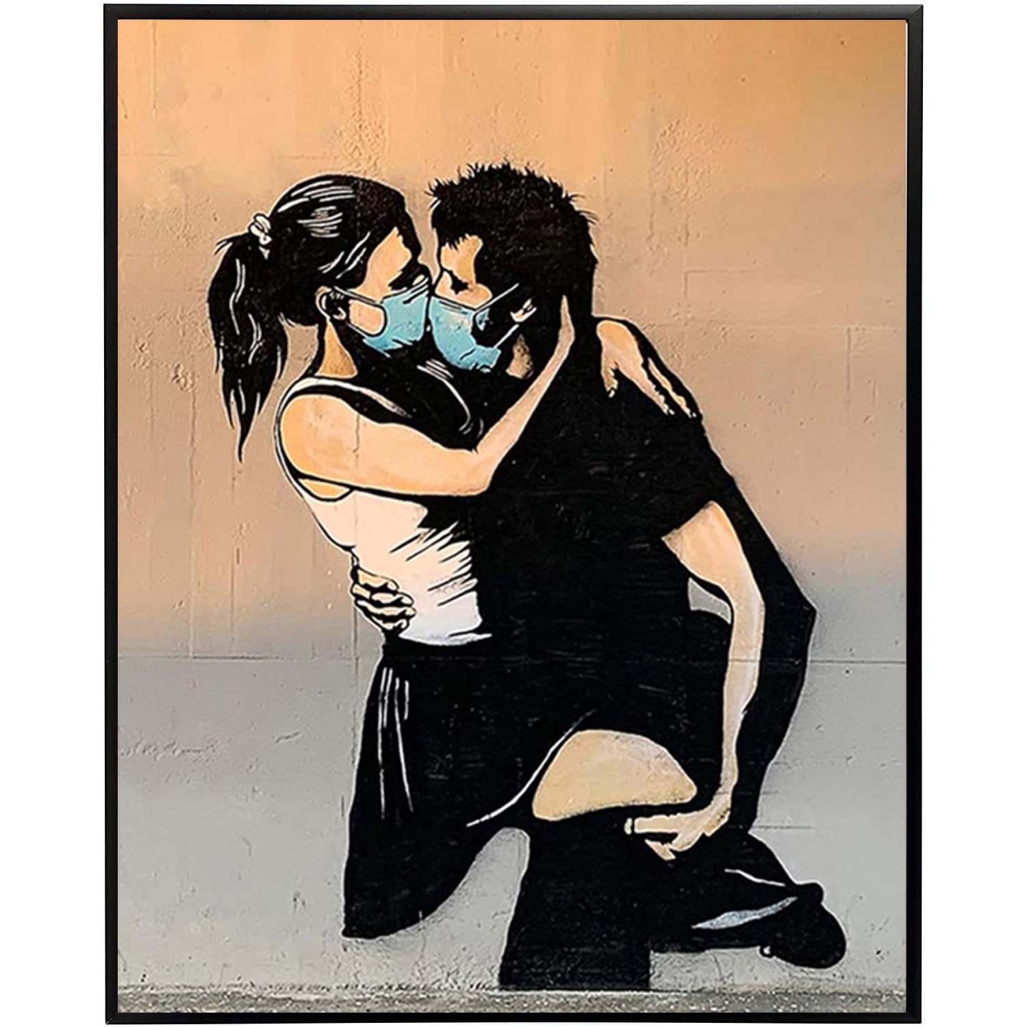 DQTUYIOP Banksy Canvas Wall Art for Living Room Pandemic Kissing 60x90cm Frameless Vintage Graffiti Street Walls Painting Prints Modern Pop Art Posters Inspirational Artwork