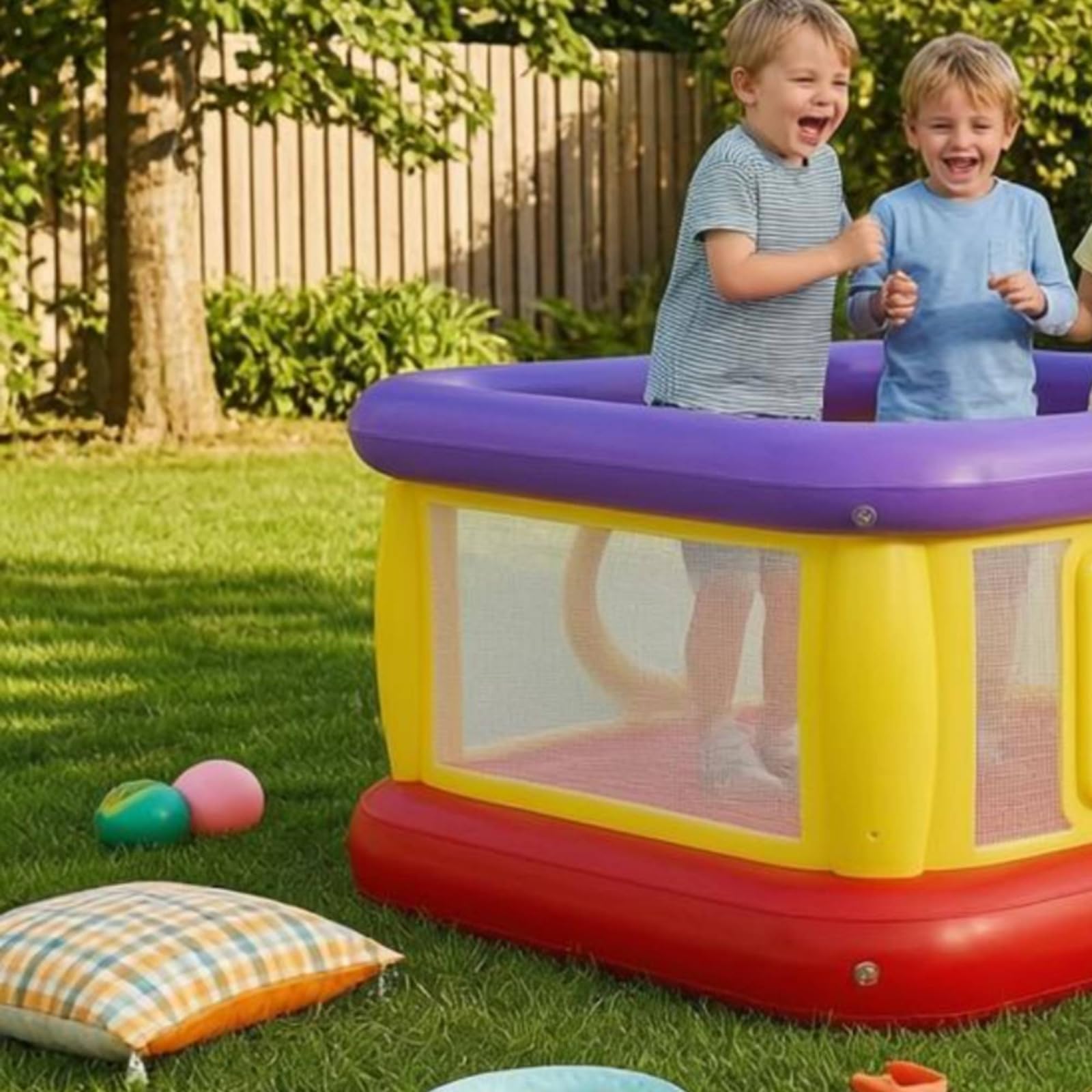 Sharplace Castillo Hinchable para Niños Castillo Colchoneta Parque con Despejada para Cuidado y Fondo Reforzado Adecuado para Interiores y Exteriores Fiestas, Rojo, Azul, Verde
