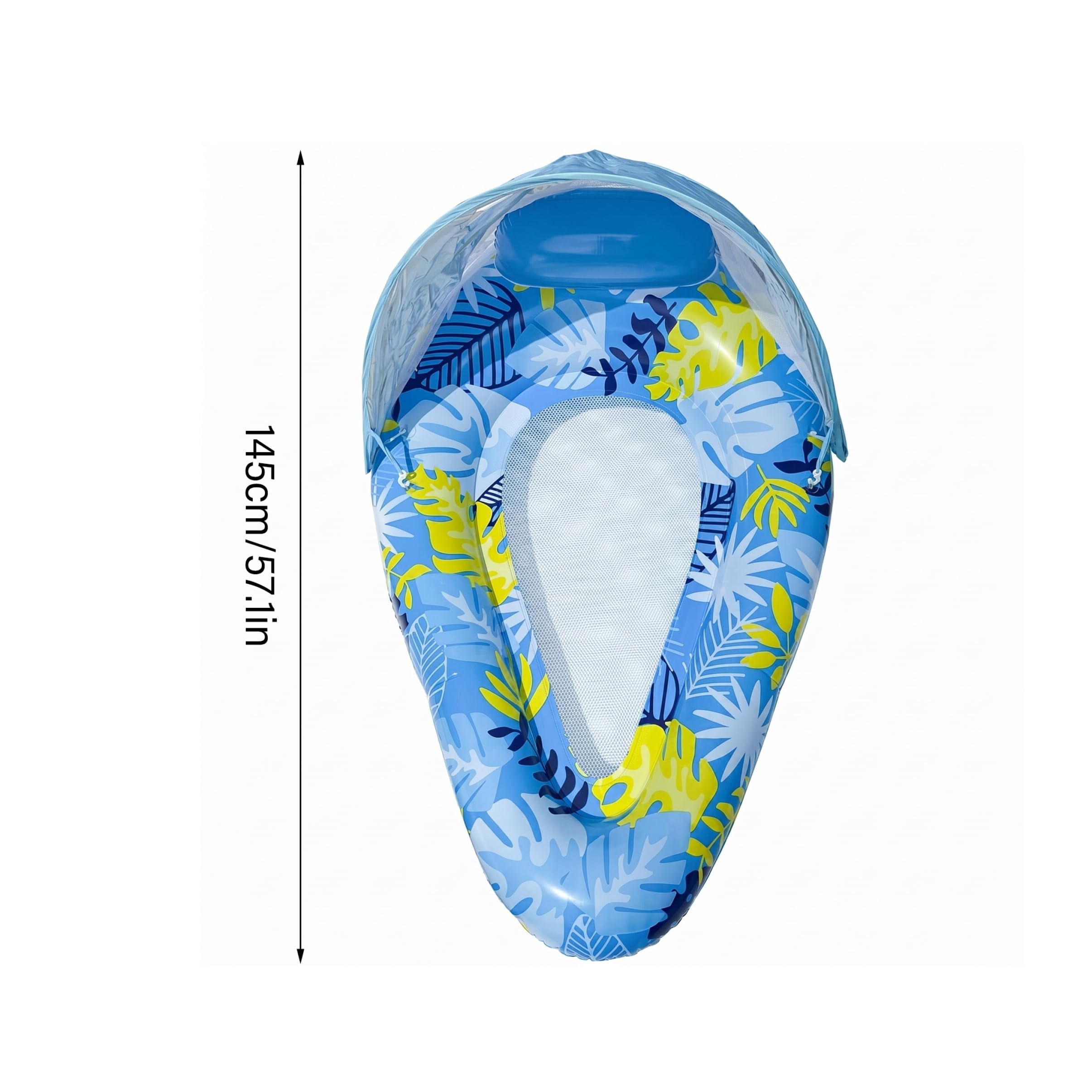 Flotteurs de Piscine pour Adultes, flotteurs de Plage gonflables avec auvent Amovible, hamac Salon en Maille en Forme Goutte, Feuille Bleue