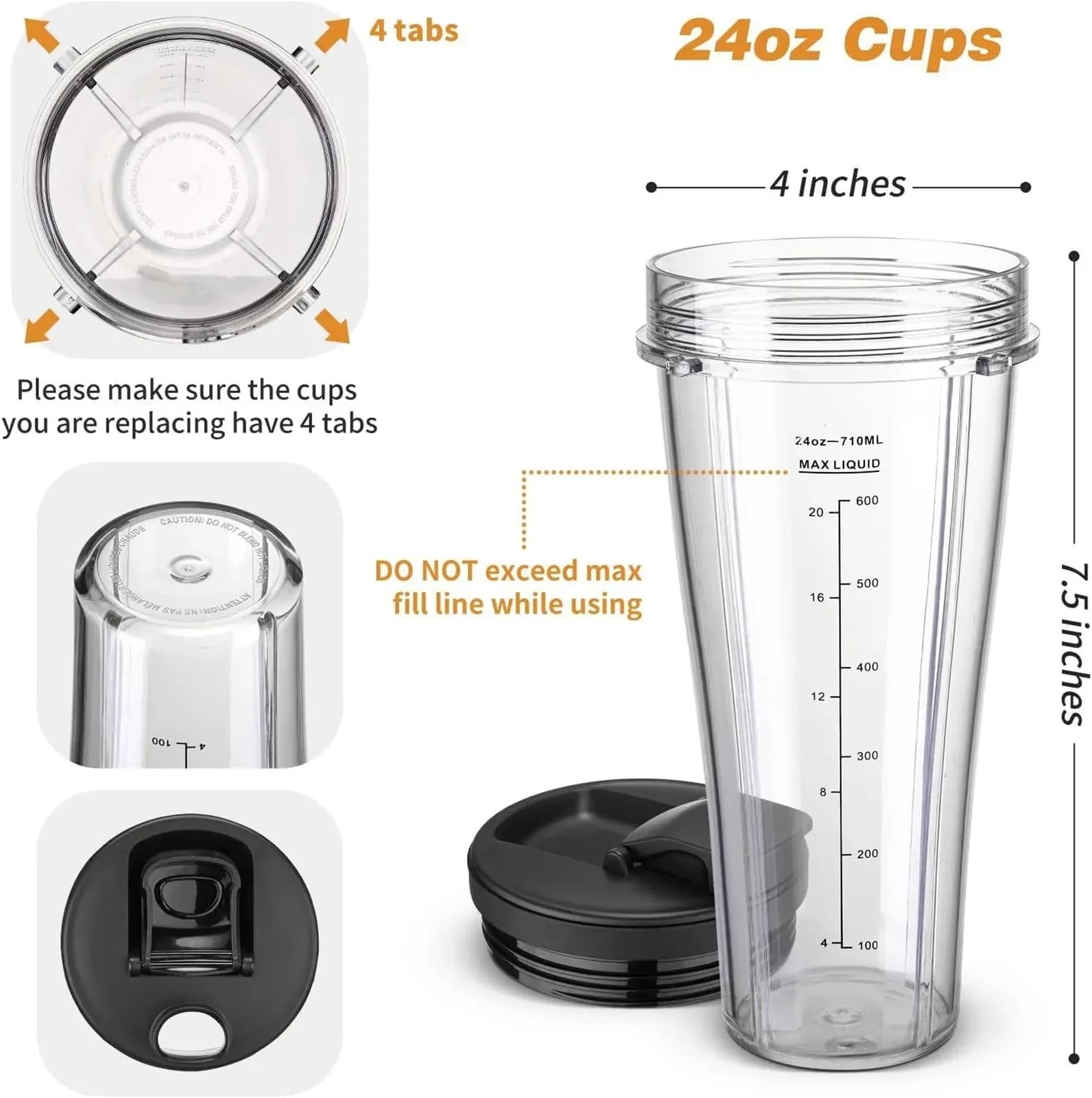 Genérico Compatible con Vasos Delgados Ninja de 24 oz. | Vasos individuales con tapa for SS100 SS101 SS300 SS400.(Only 1pcs 24OZ Cup)