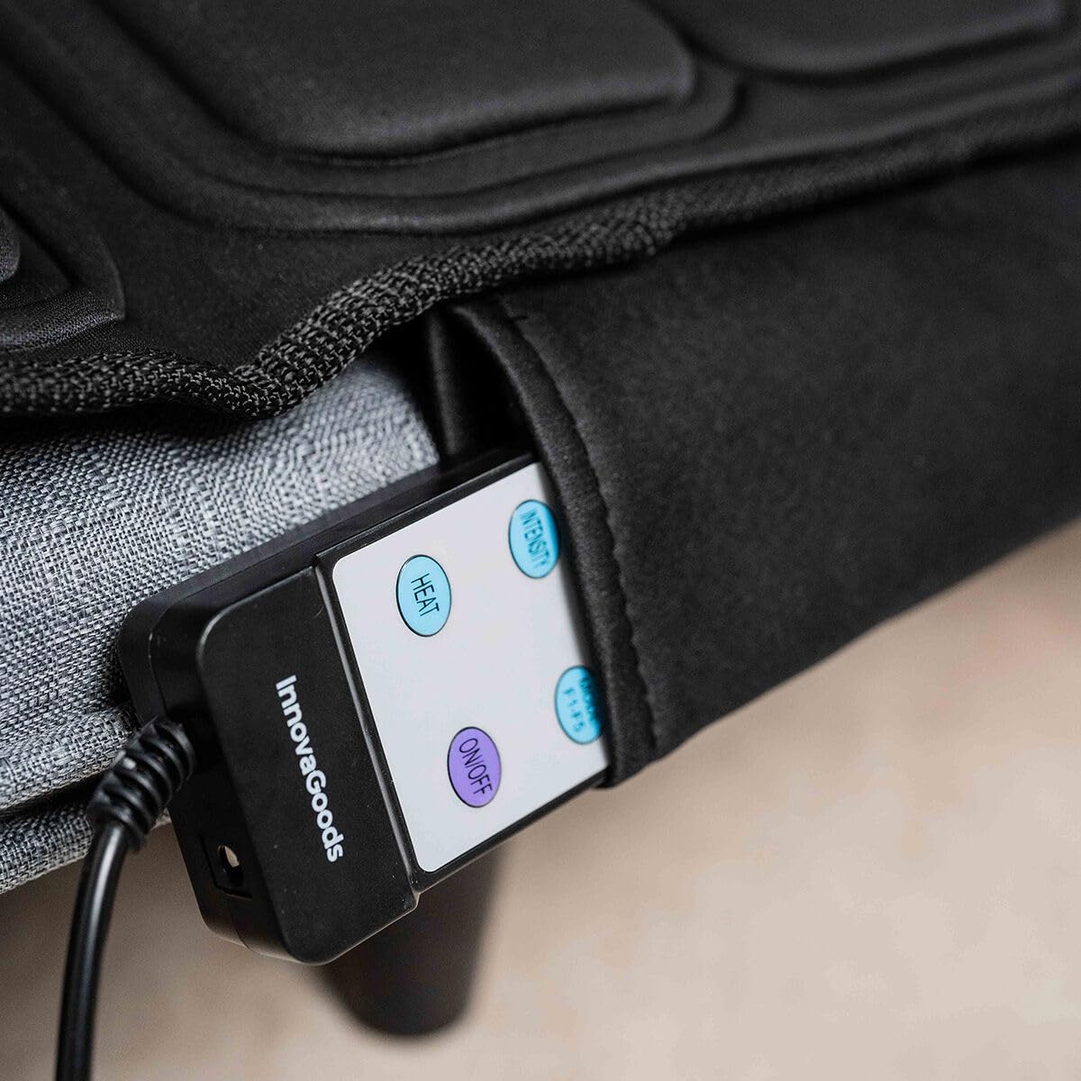InnovaGoods® Colchón de Masaje eléctrico por Vibración de 10 motores, 5 modos de masaje, Función calor lumbar masajeador espalda con 4 zonas de masajes, ideal para cuello, espalda, lumbares y piernas